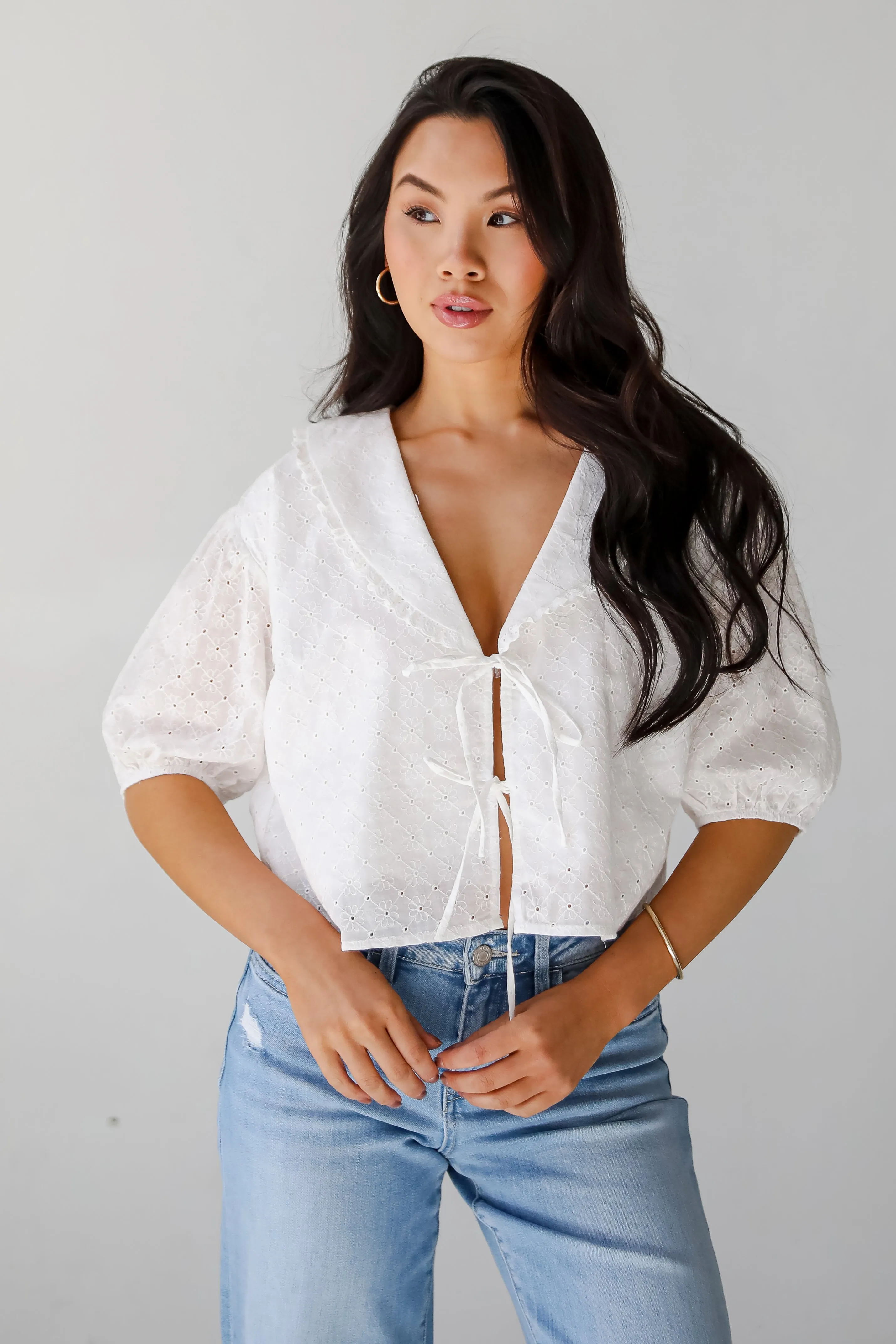 All About You White Eyelet Bow Blouse