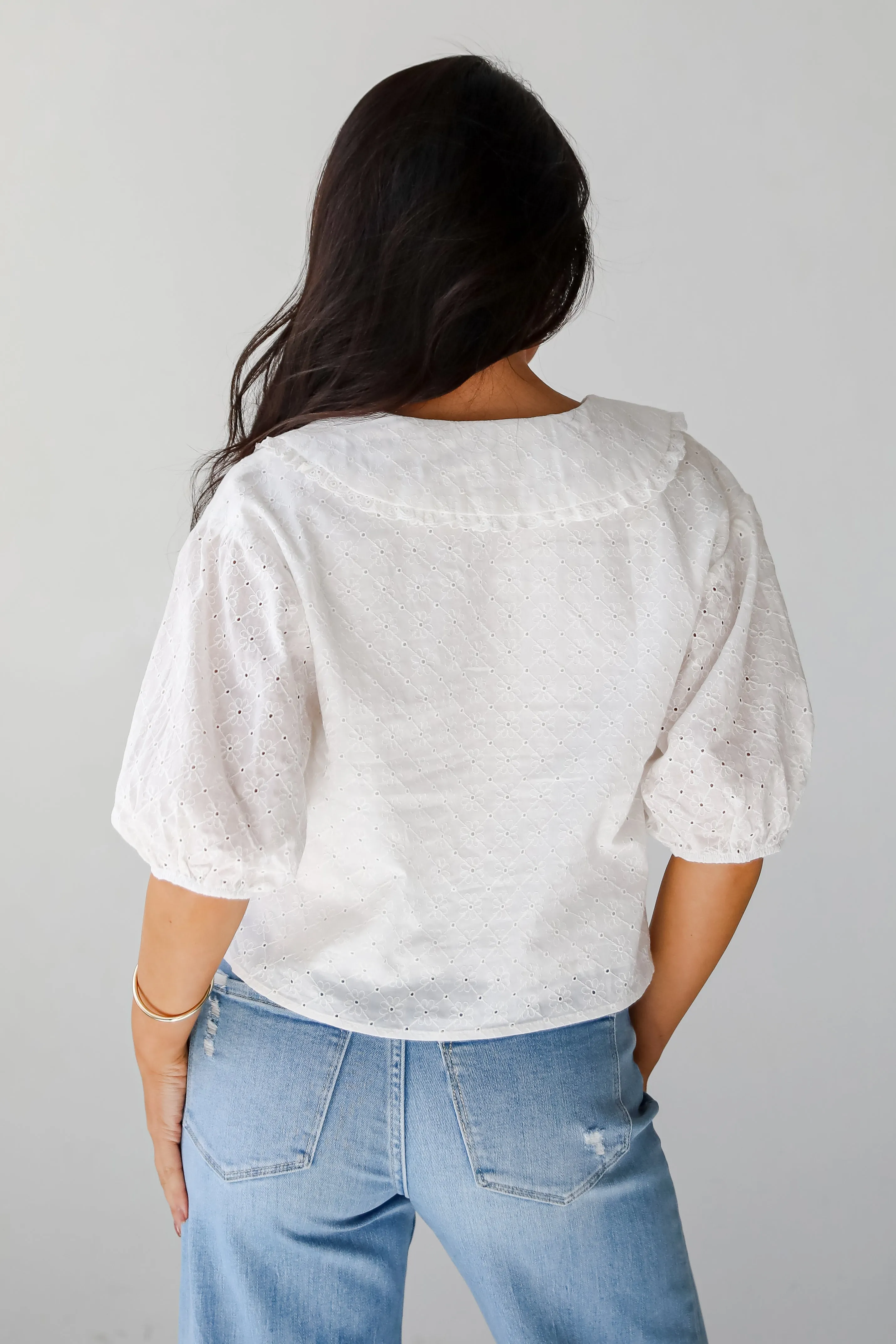 All About You White Eyelet Bow Blouse