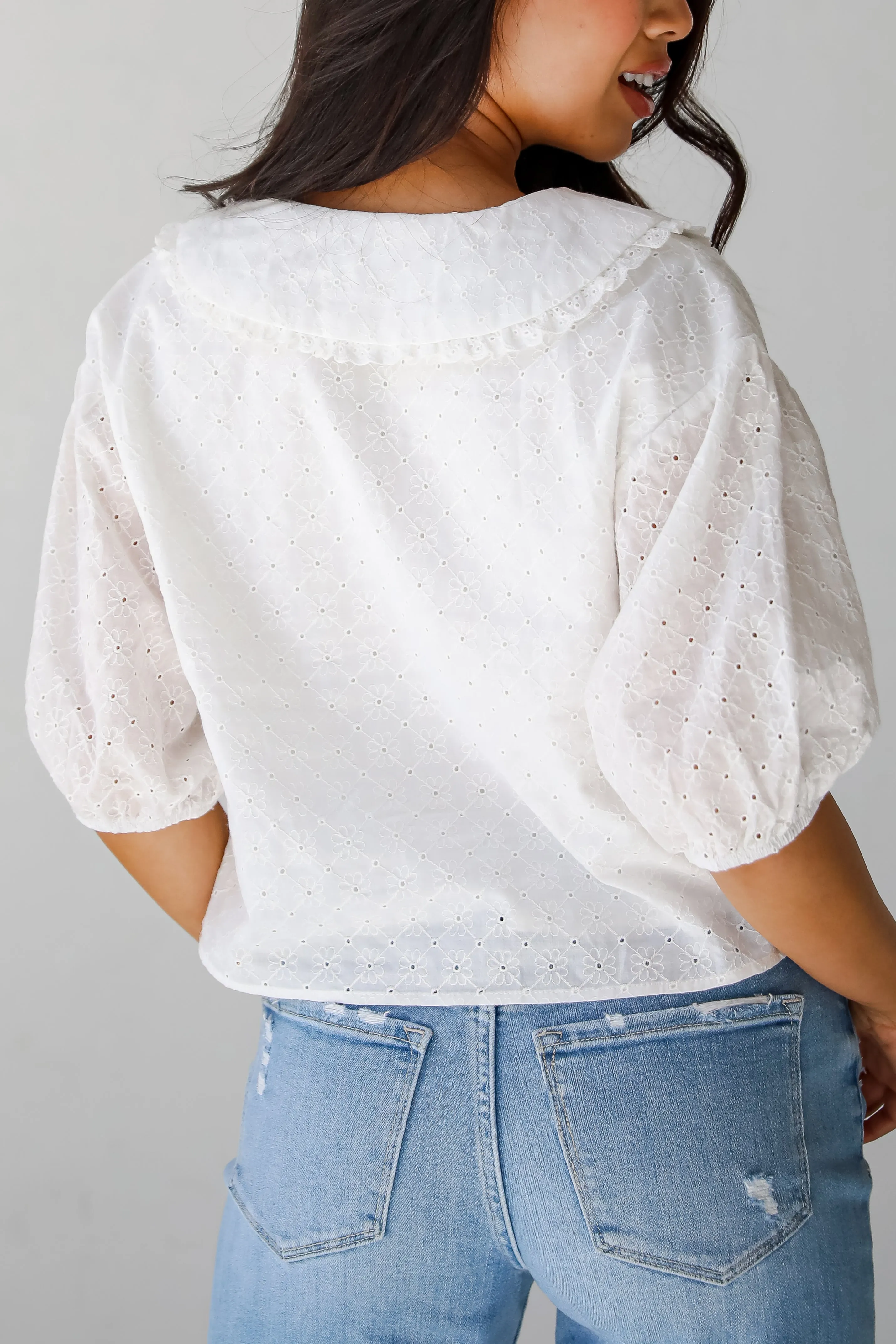 All About You White Eyelet Bow Blouse
