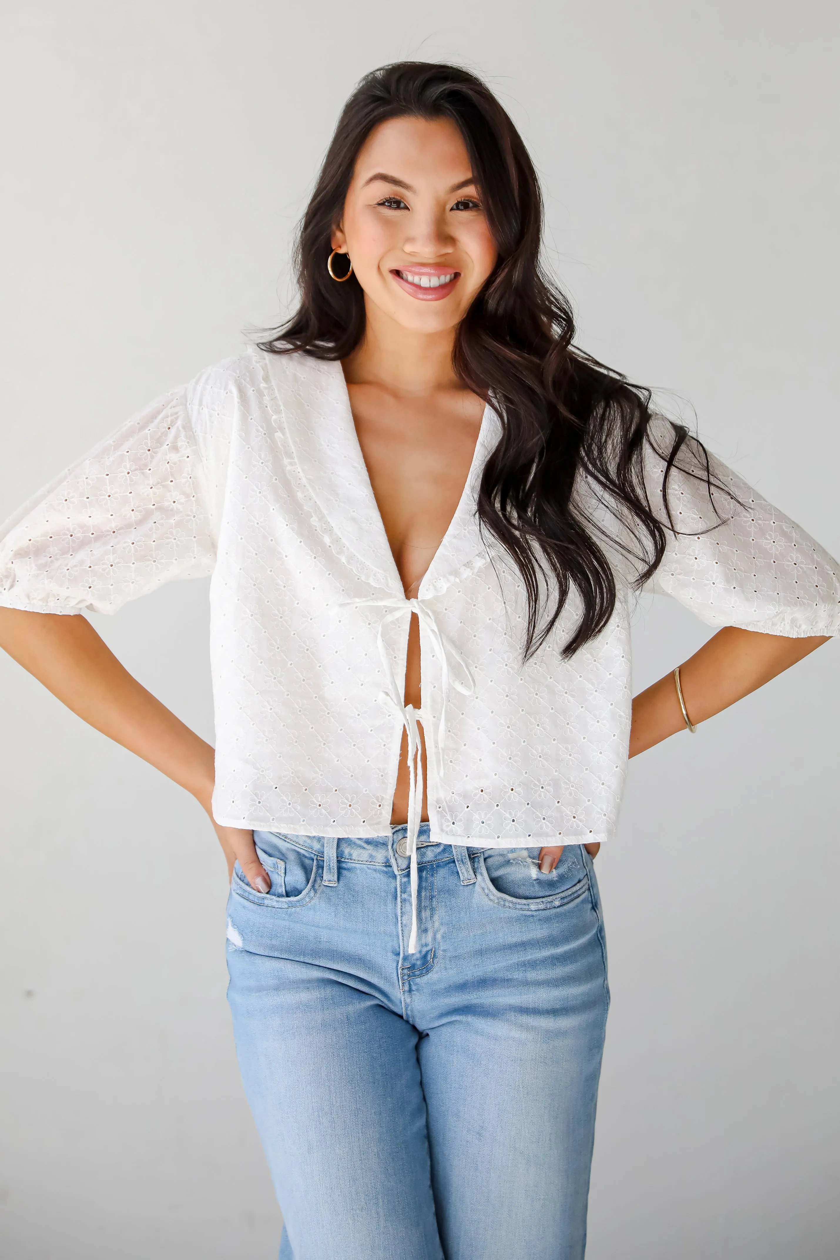 All About You White Eyelet Bow Blouse