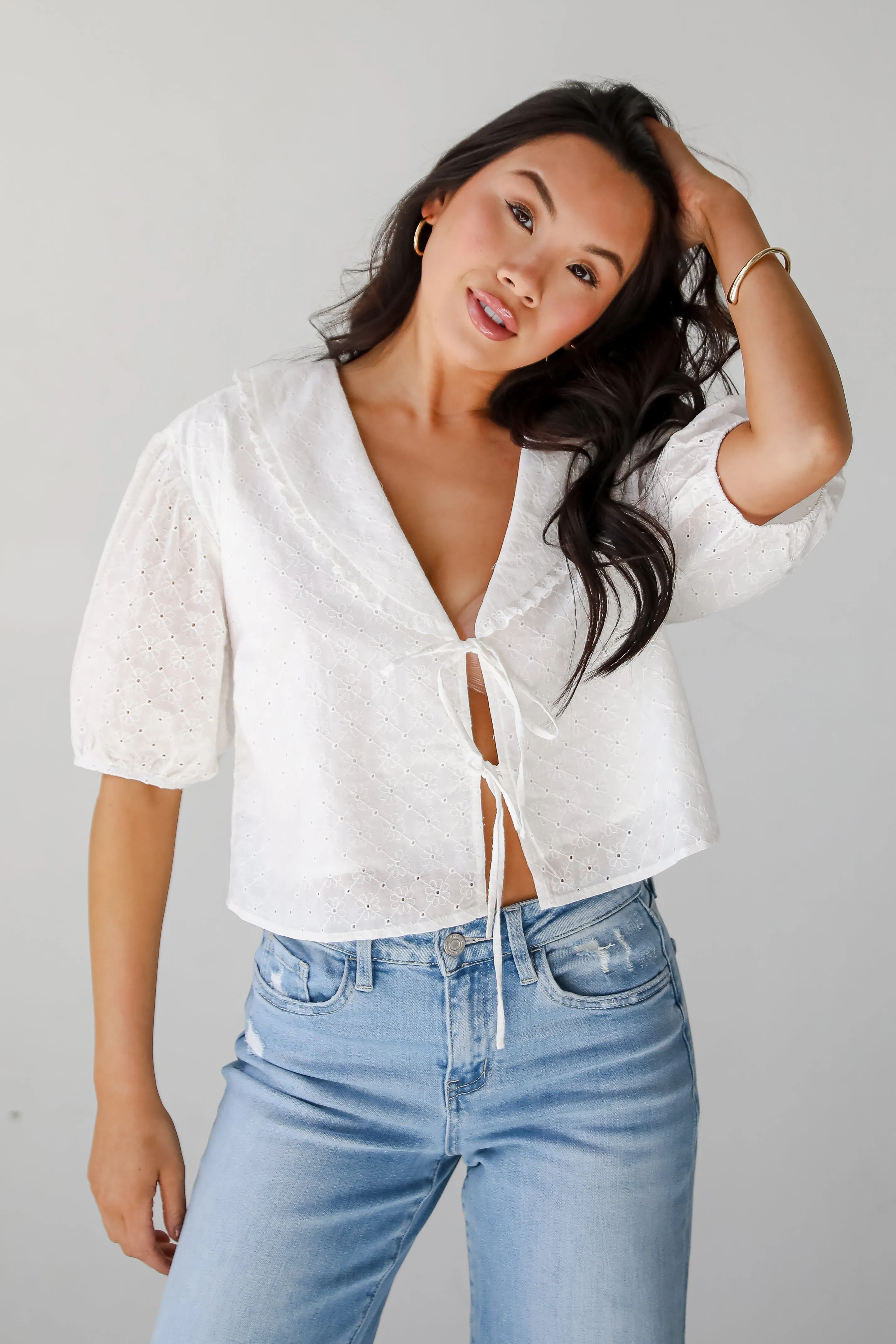 All About You White Eyelet Bow Blouse