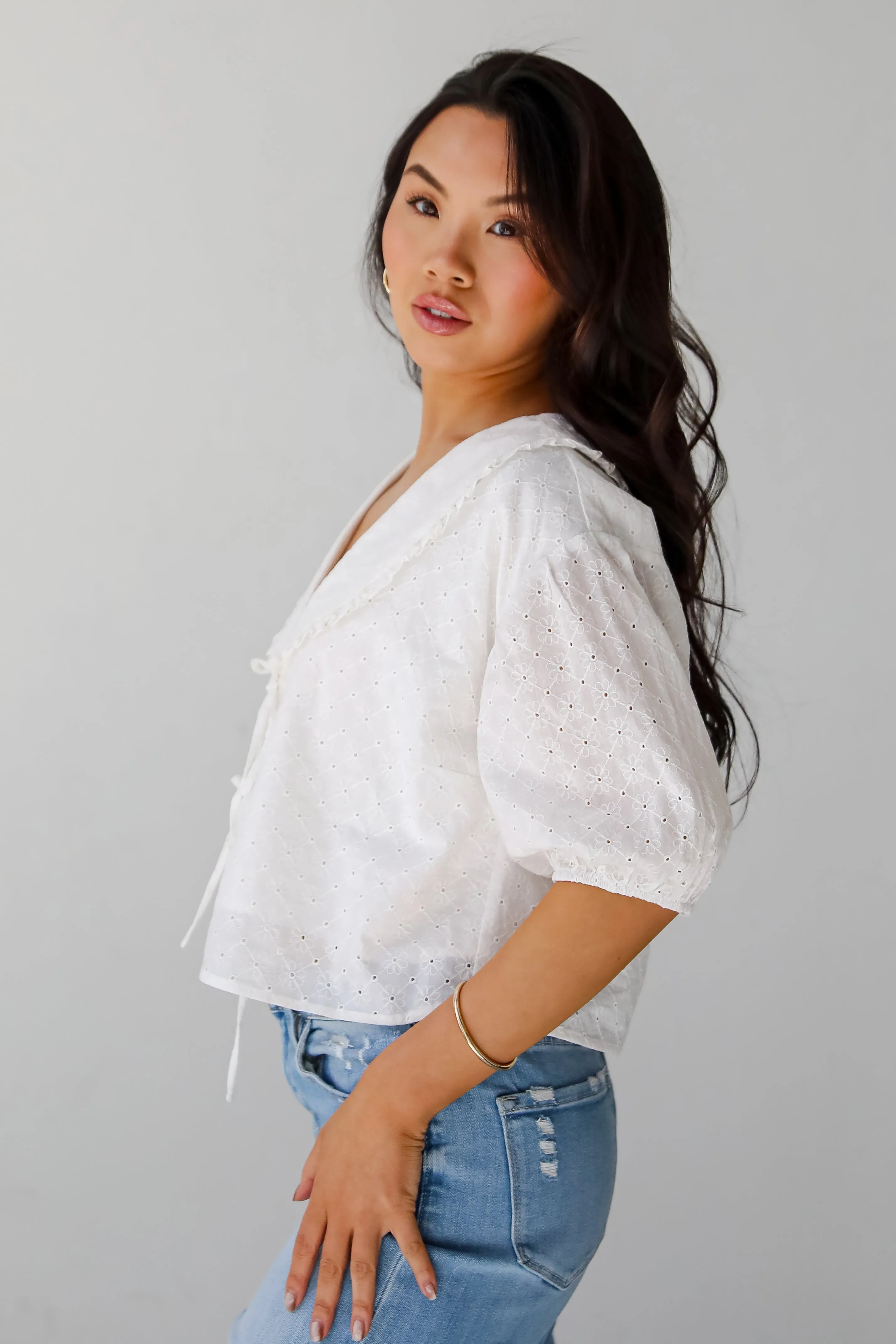 All About You White Eyelet Bow Blouse