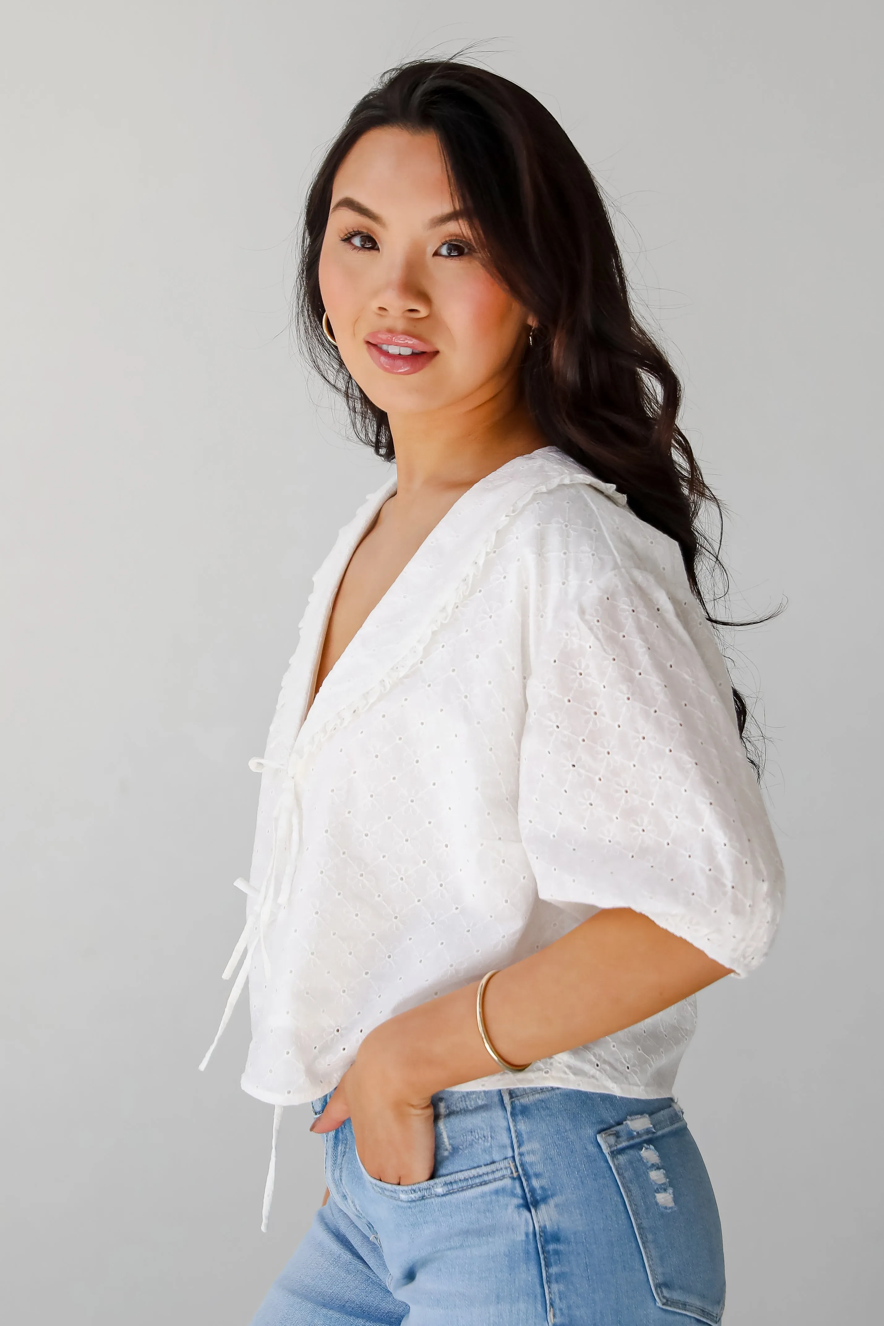 All About You White Eyelet Bow Blouse