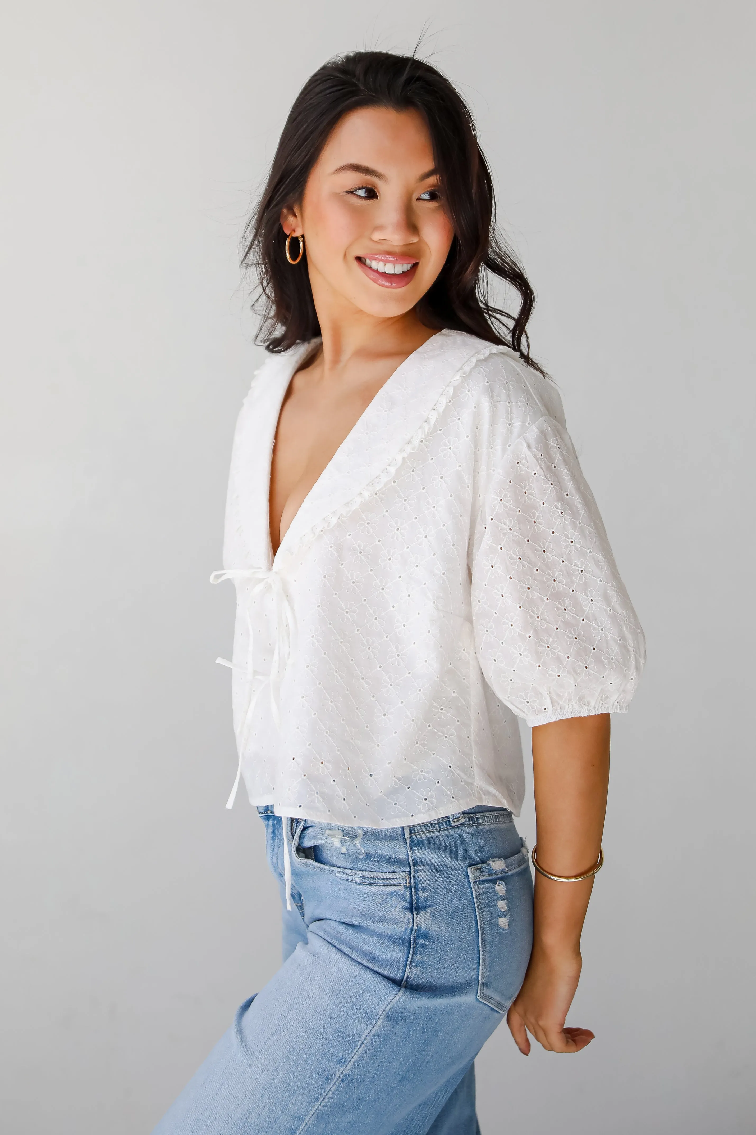 All About You White Eyelet Bow Blouse