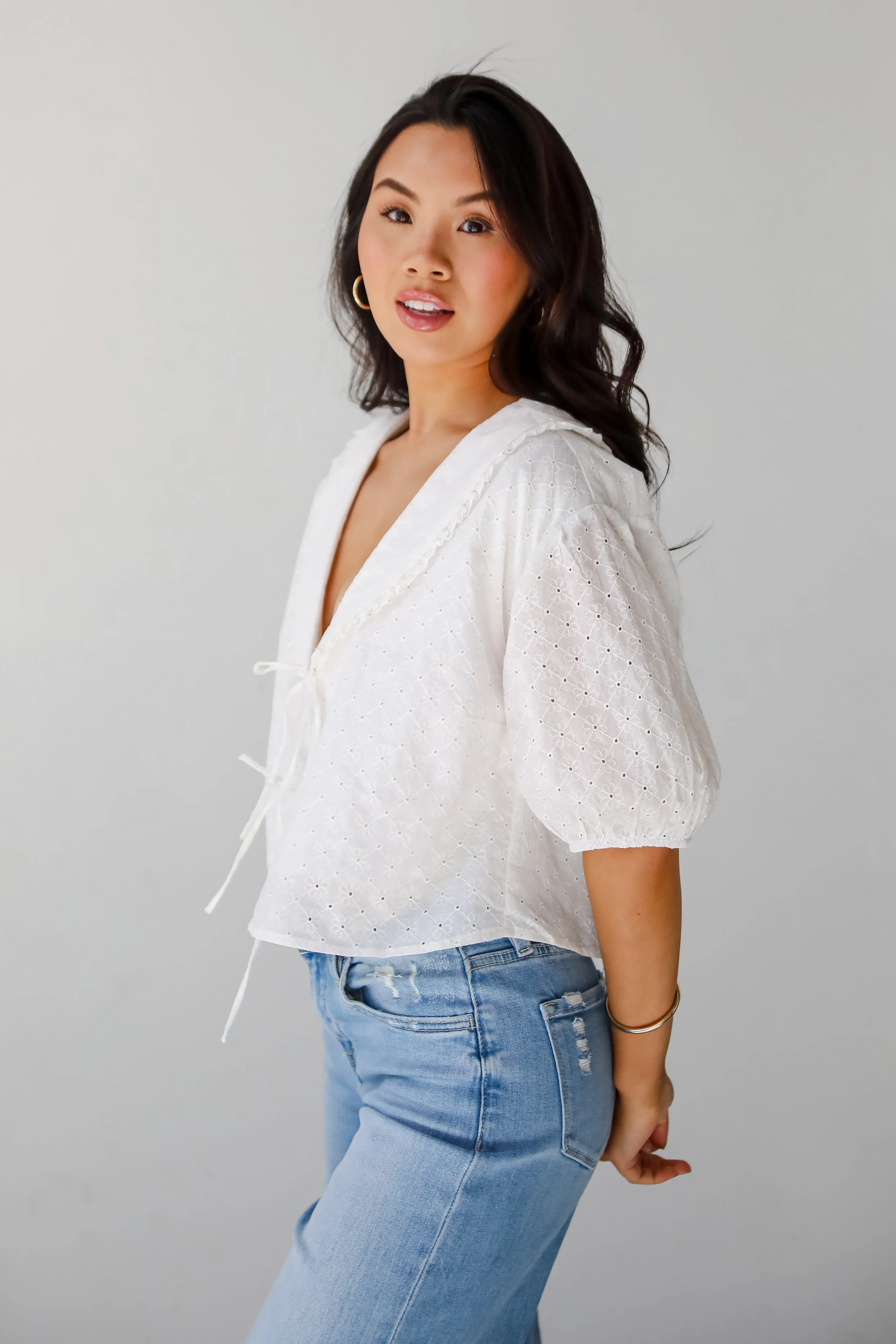 All About You White Eyelet Bow Blouse