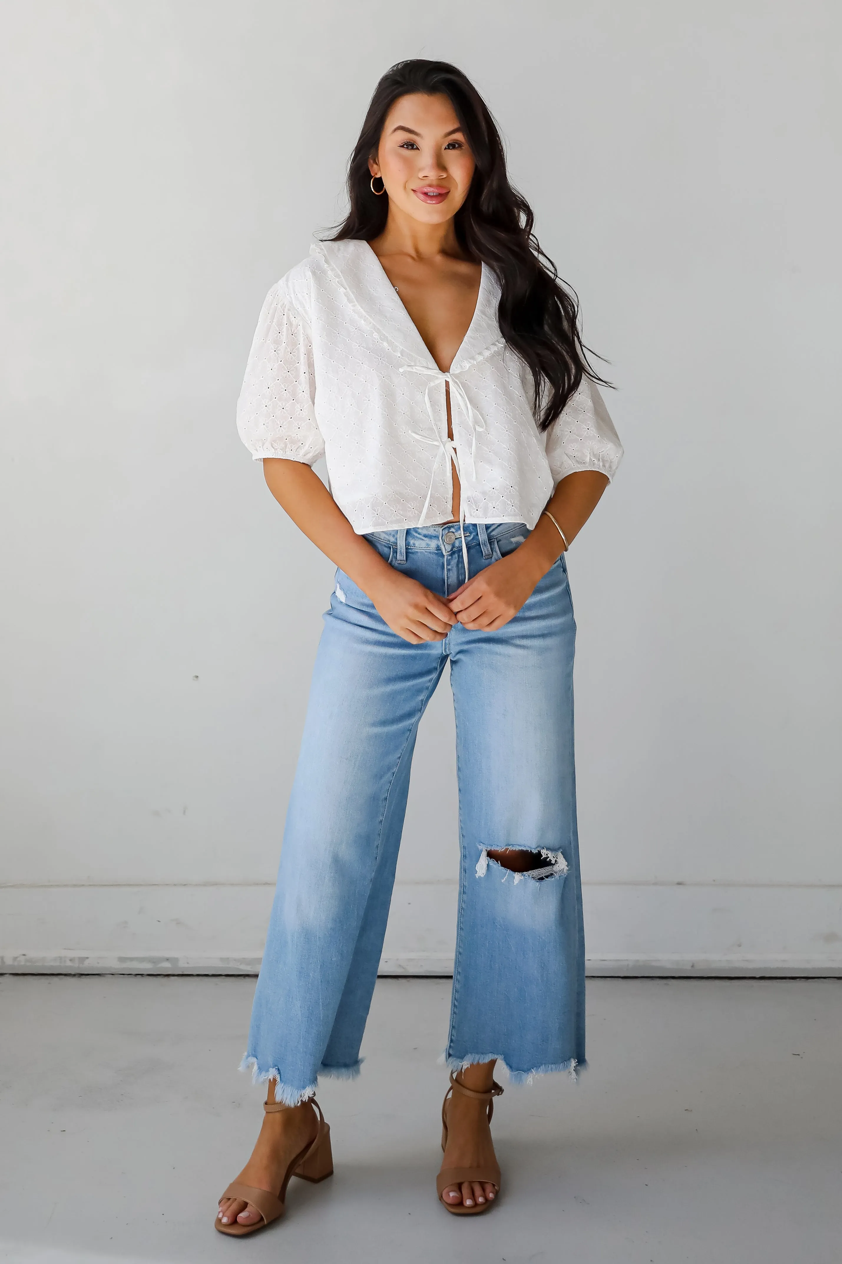 All About You White Eyelet Bow Blouse