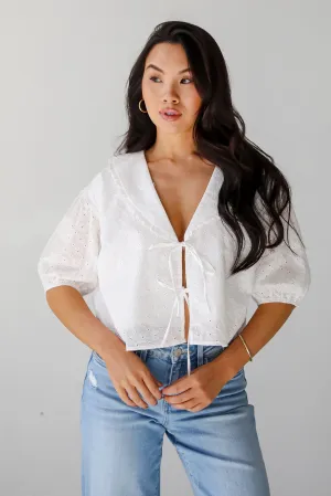 All About You White Eyelet Bow Blouse