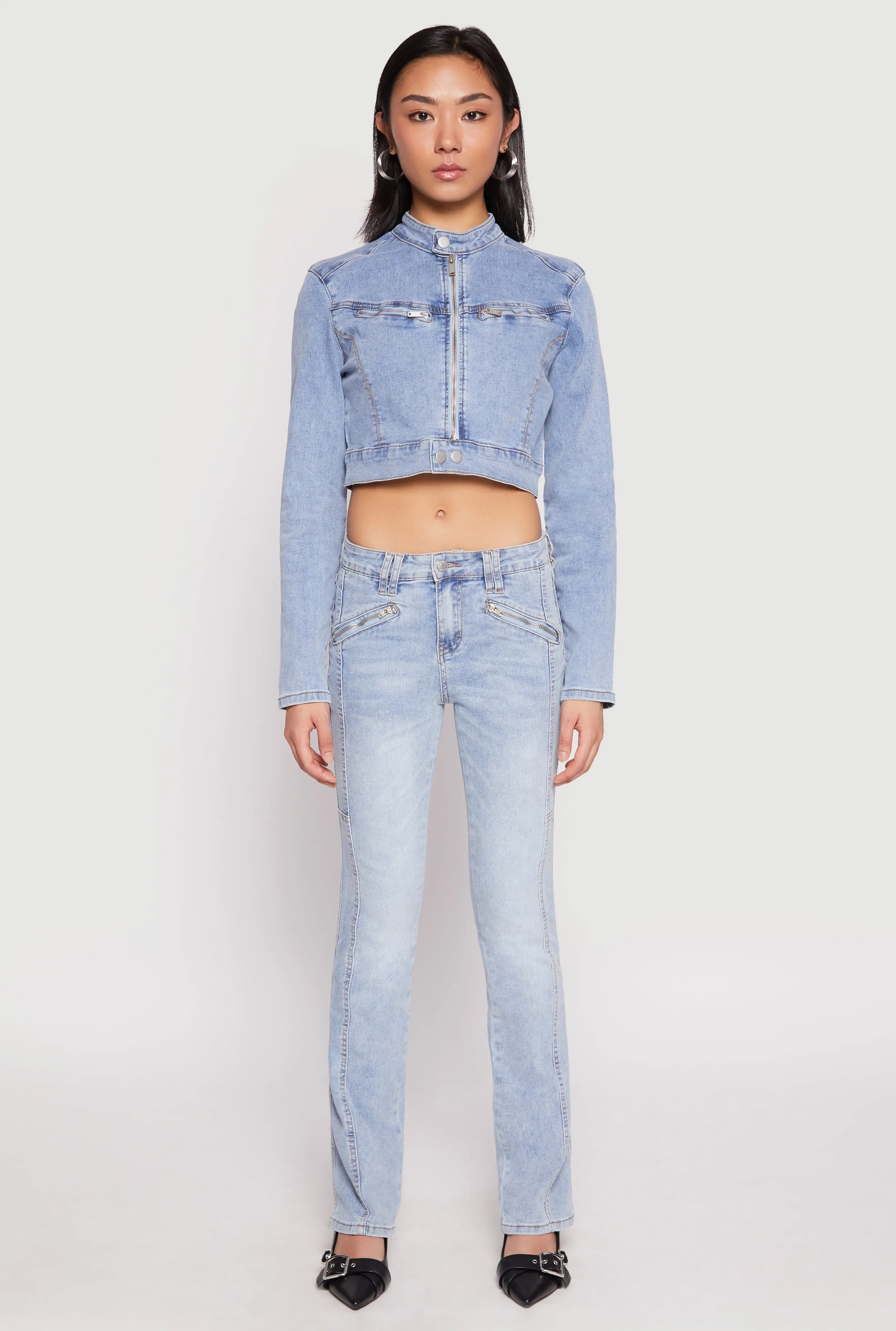 Almost Famous Denim Moto Cropped Jacket