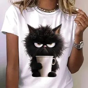 Big Eye Cat Print T-shirt