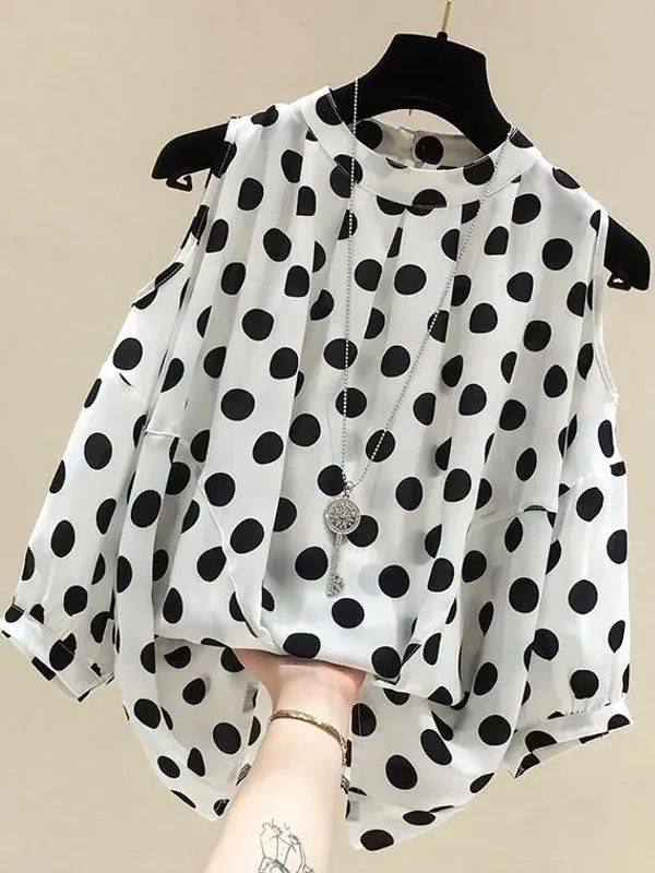 Black Polka Dot Vintage O-Neck Top