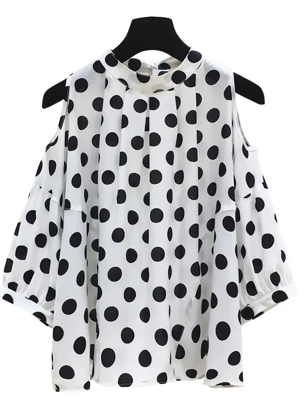 Black Polka Dot Vintage O-Neck Top