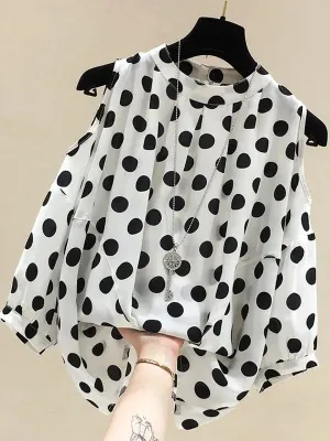 Black Polka Dot Vintage O-Neck Top