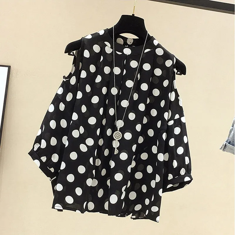 Black Polka Dot Vintage O-Neck Top