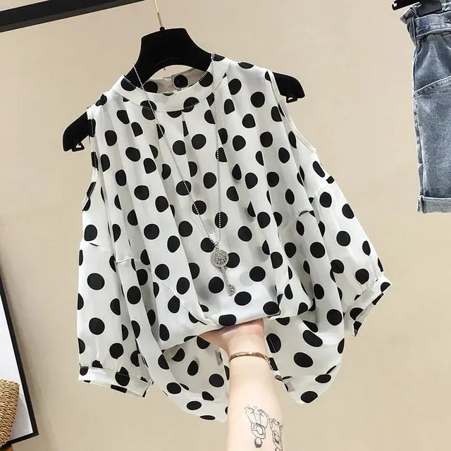 Black Polka Dot Vintage O-Neck Top
