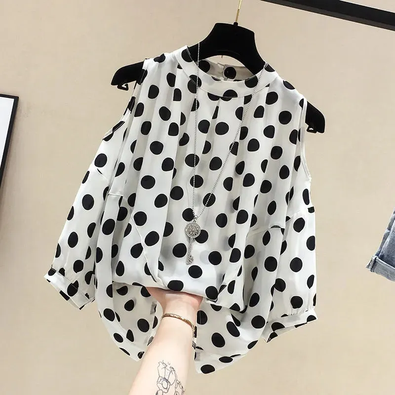 Black Polka Dot Vintage O-Neck Top