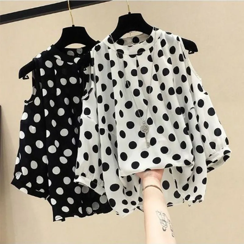 Black Polka Dot Vintage O-Neck Top