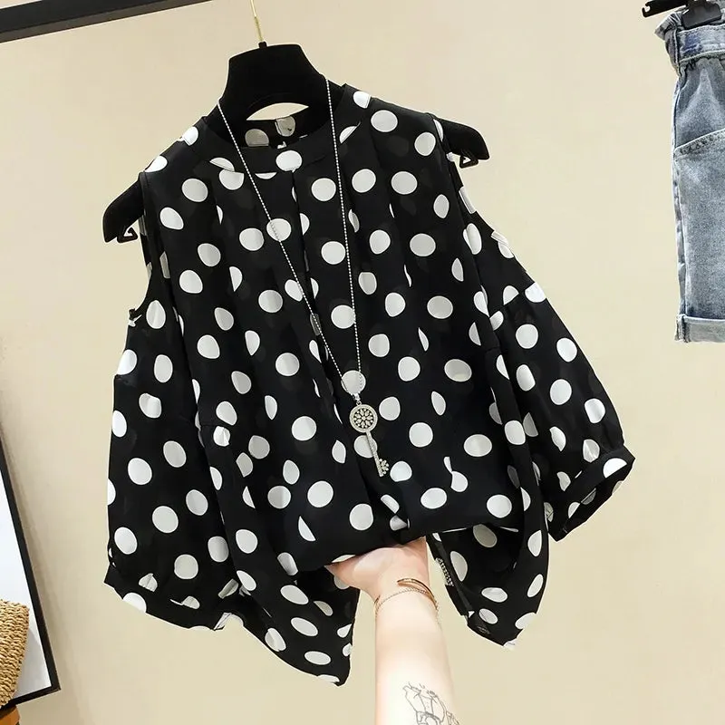 Black Polka Dot Vintage O-Neck Top