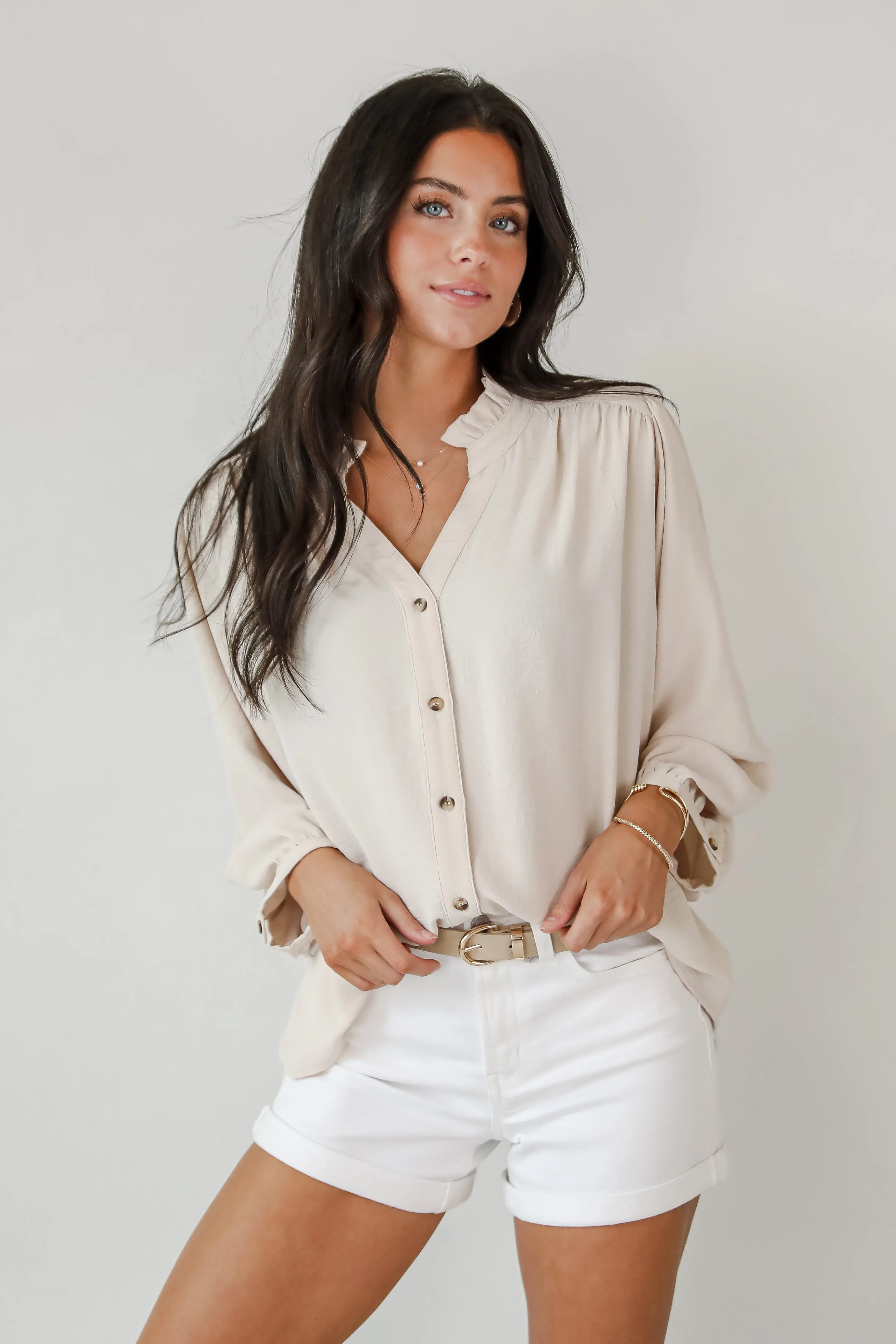 Casual Contentment Taupe Blouse