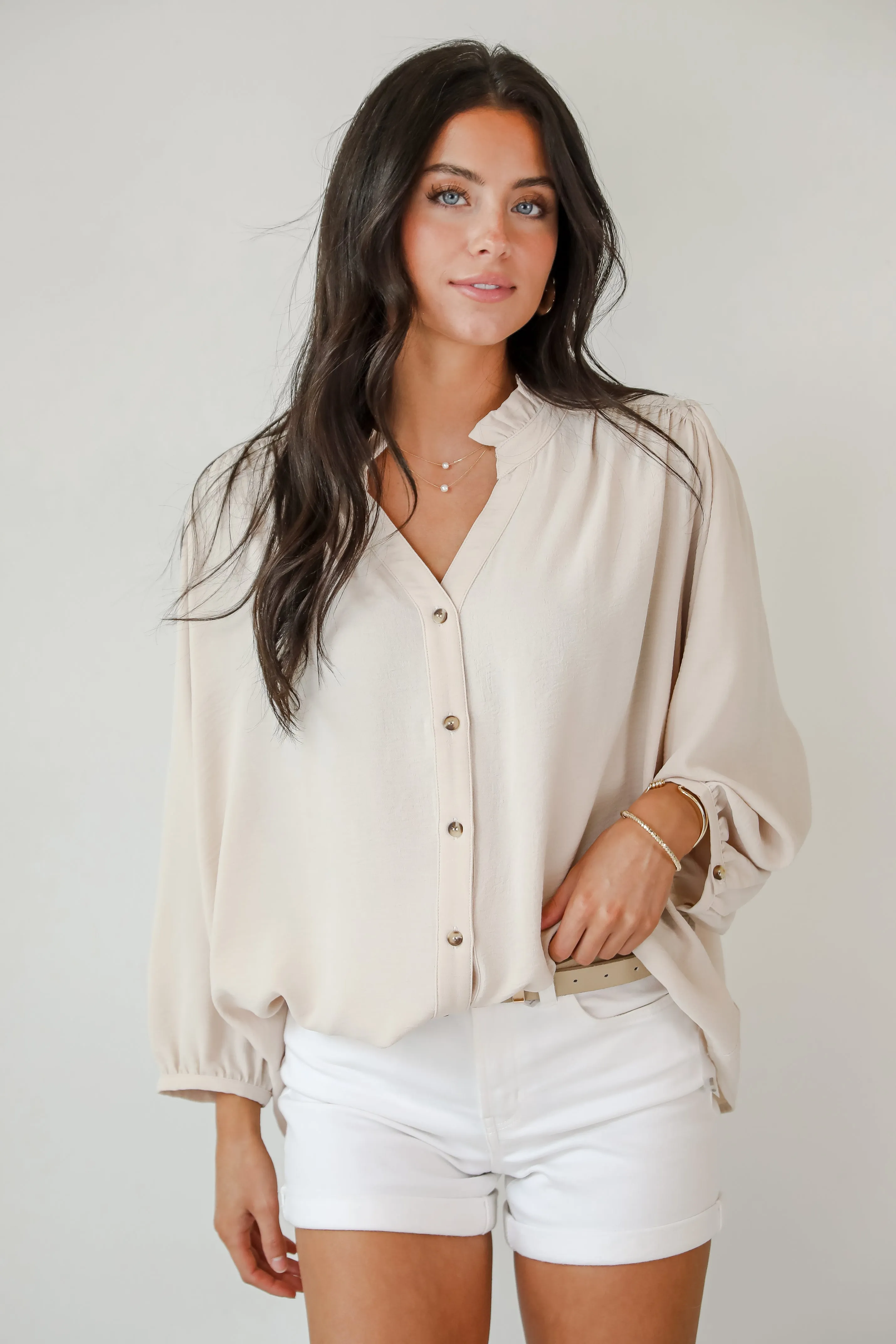 Casual Contentment Taupe Blouse