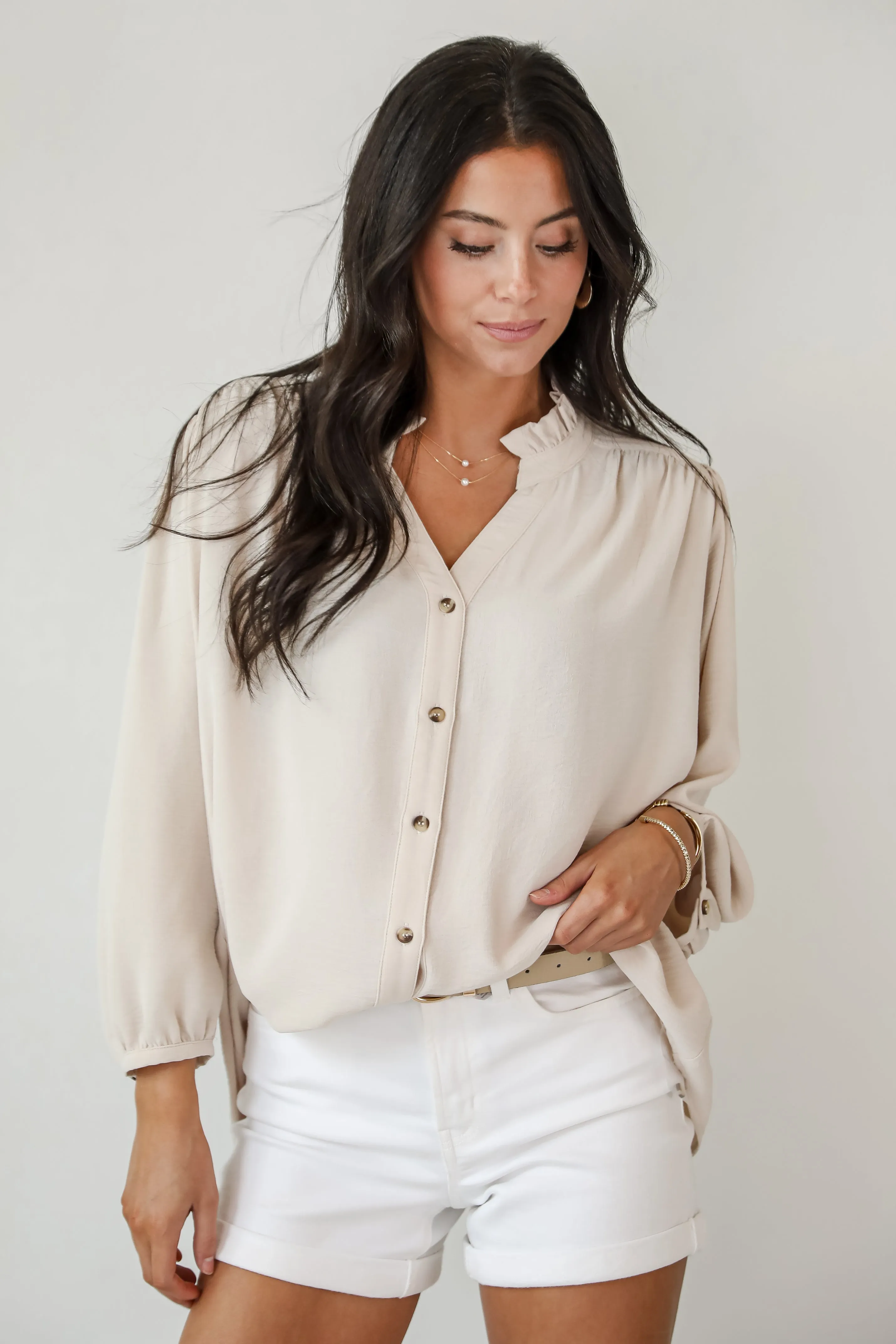 Casual Contentment Taupe Blouse