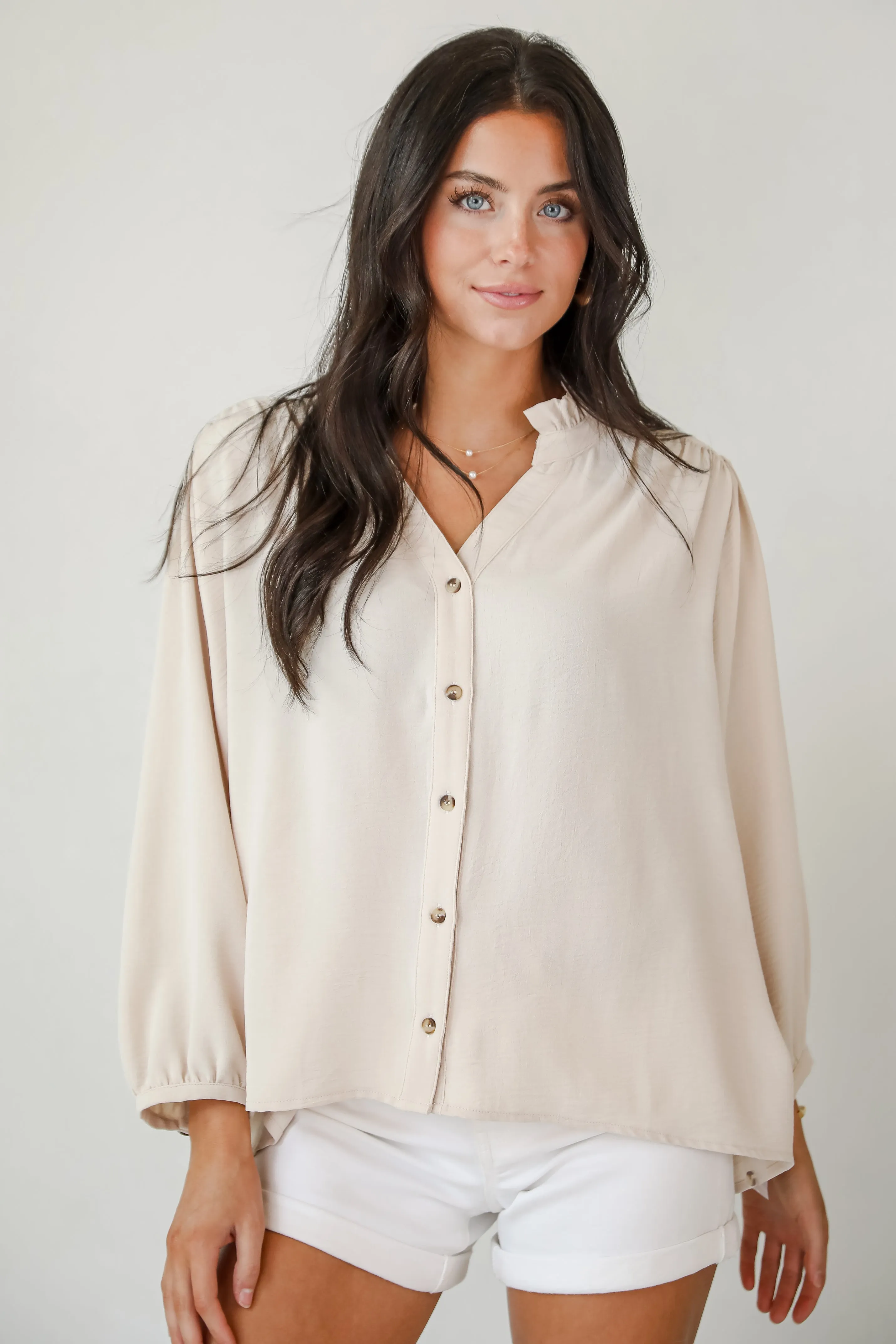 Casual Contentment Taupe Blouse