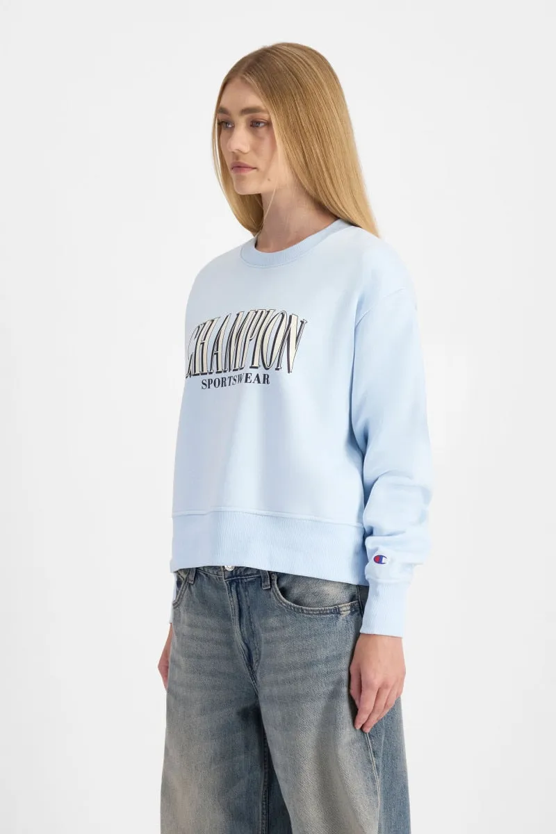CHAMPION WOMEN'S GRAPHIC CREW BLUE SWEATSHIRT