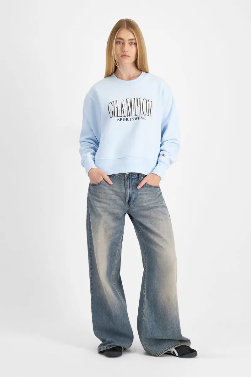 CHAMPION WOMEN'S GRAPHIC CREW BLUE SWEATSHIRT