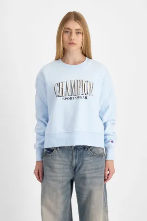 CHAMPION WOMEN'S GRAPHIC CREW BLUE SWEATSHIRT