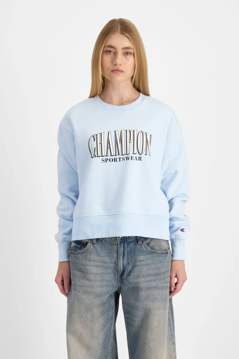 CHAMPION WOMEN'S GRAPHIC CREW BLUE SWEATSHIRT