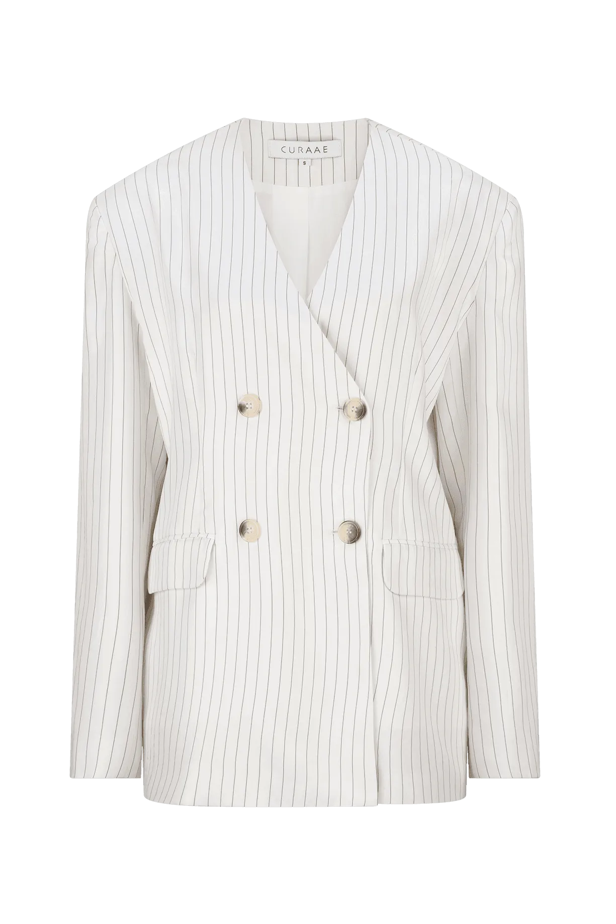 CURAAE Harper Oversized Double Breasted Pinstripe Blazer In White