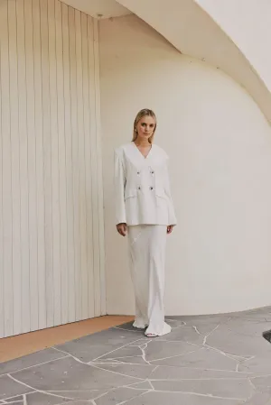 CURAAE Harper Oversized Double Breasted Pinstripe Blazer In White