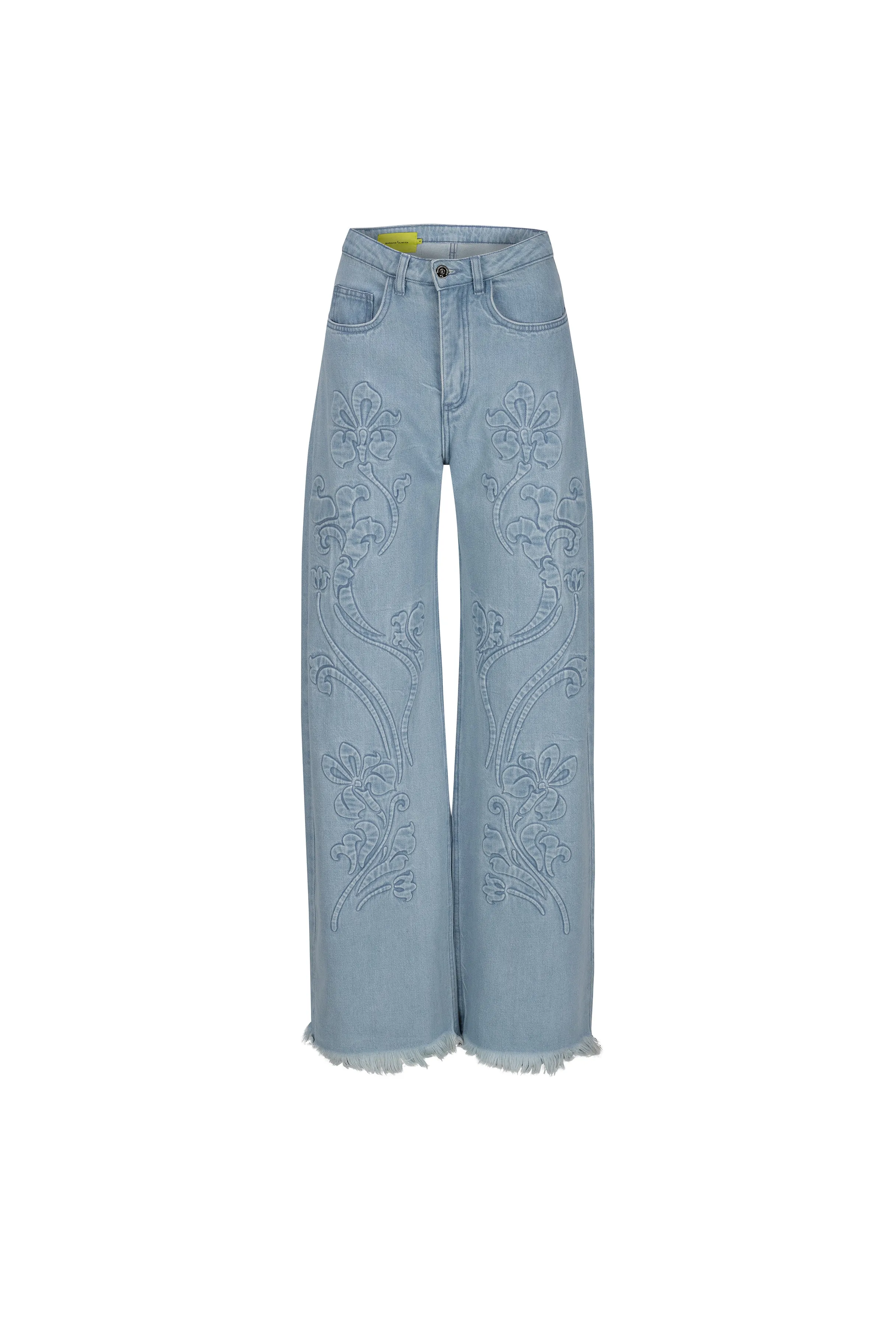 DENIM BOYFRIEND JEANS WITH FLOWER EMBROIDERY