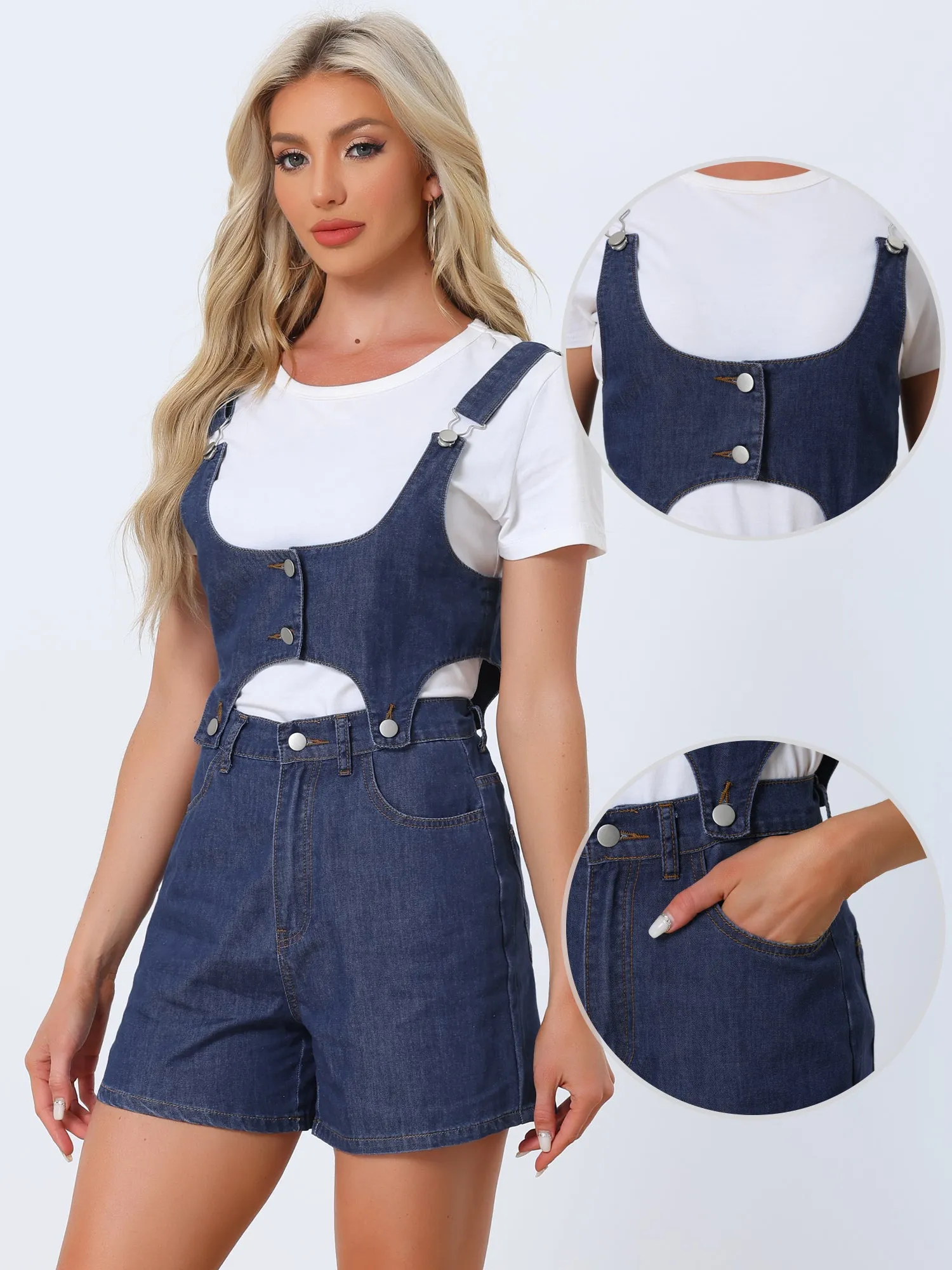 Denim Romper Casual Sleeveless Detachable 2 Piece Set Short Jeans Jumpsuits