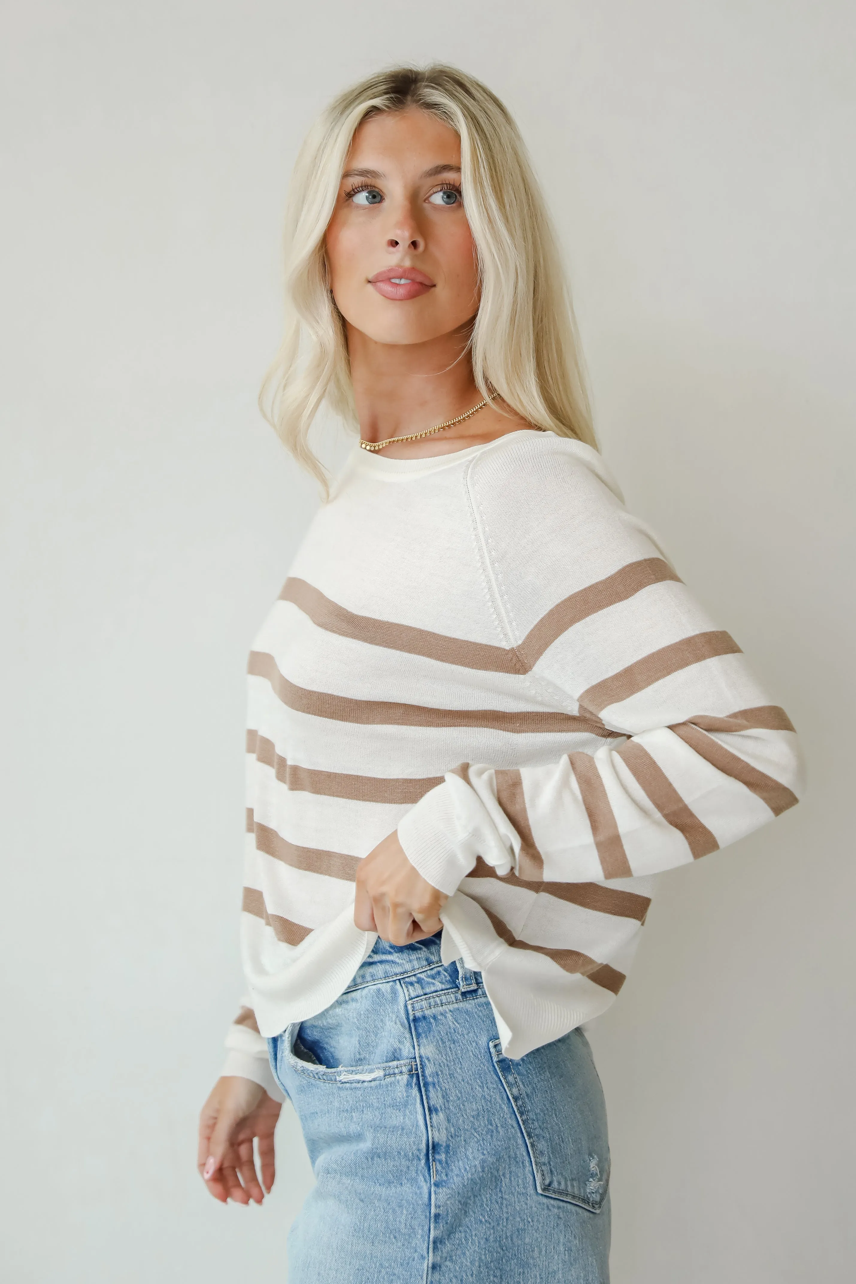 Elevated Staple Cream Striped Lightweight Knit Top