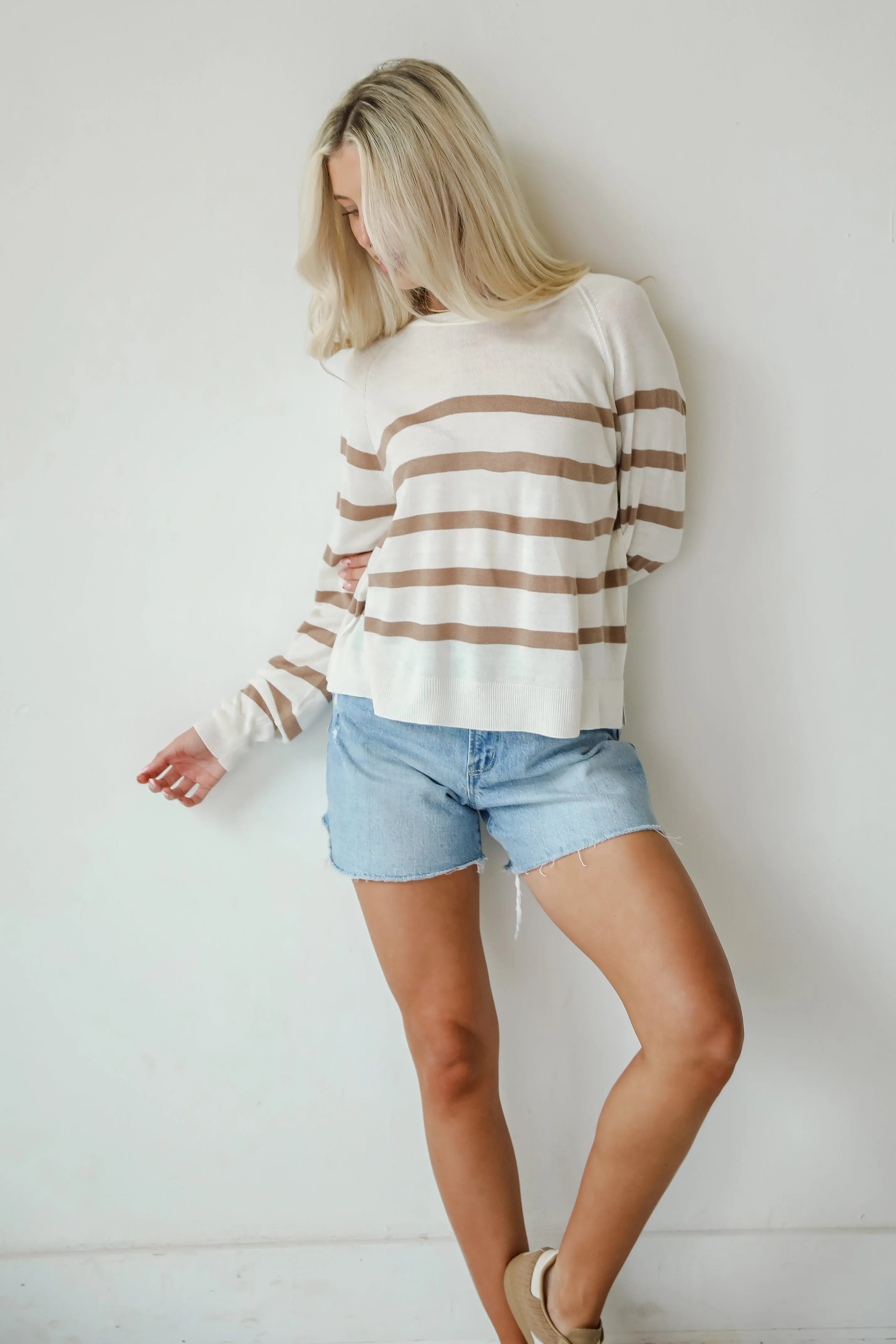 Elevated Staple Cream Striped Lightweight Knit Top