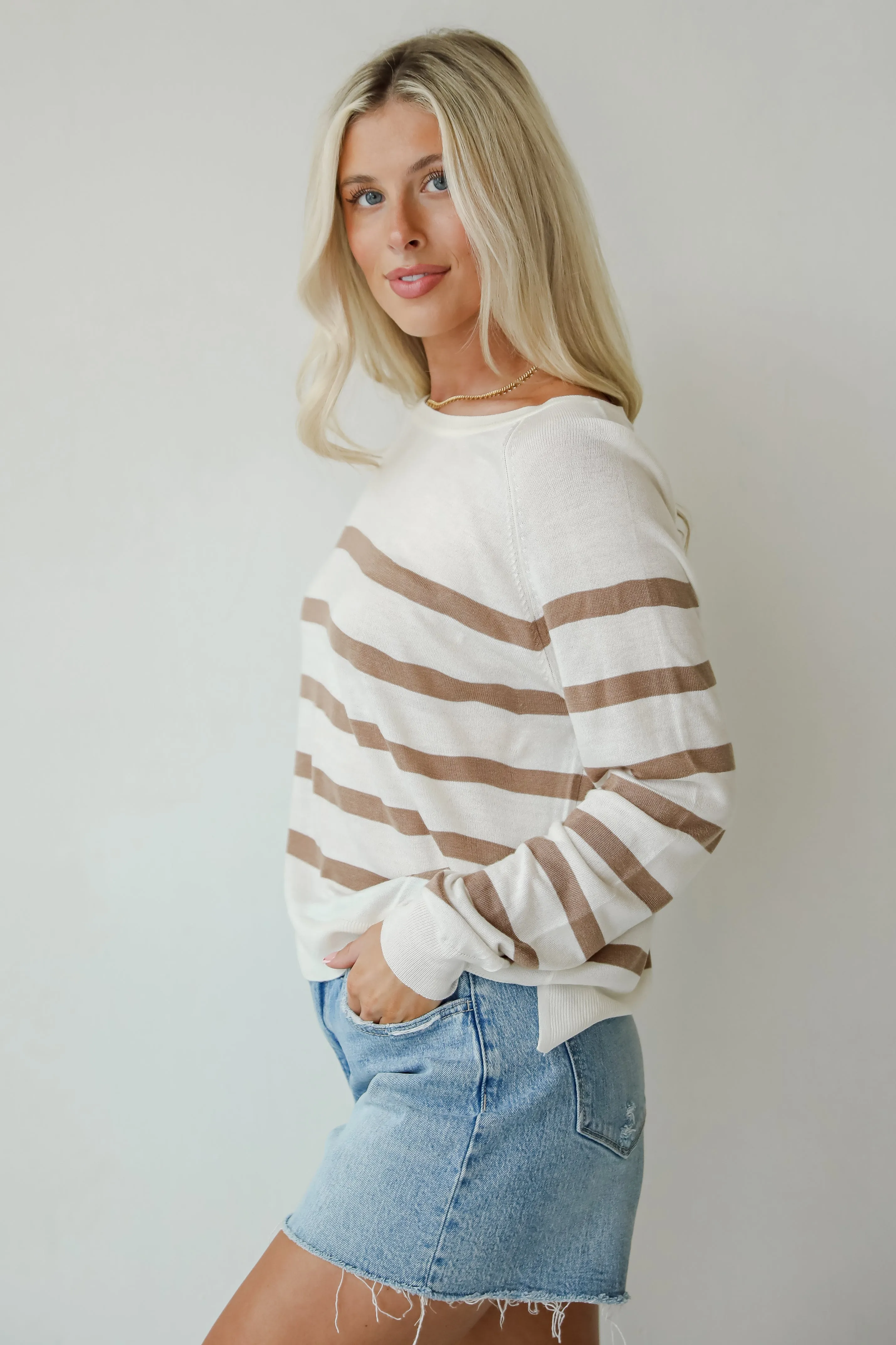 Elevated Staple Cream Striped Lightweight Knit Top
