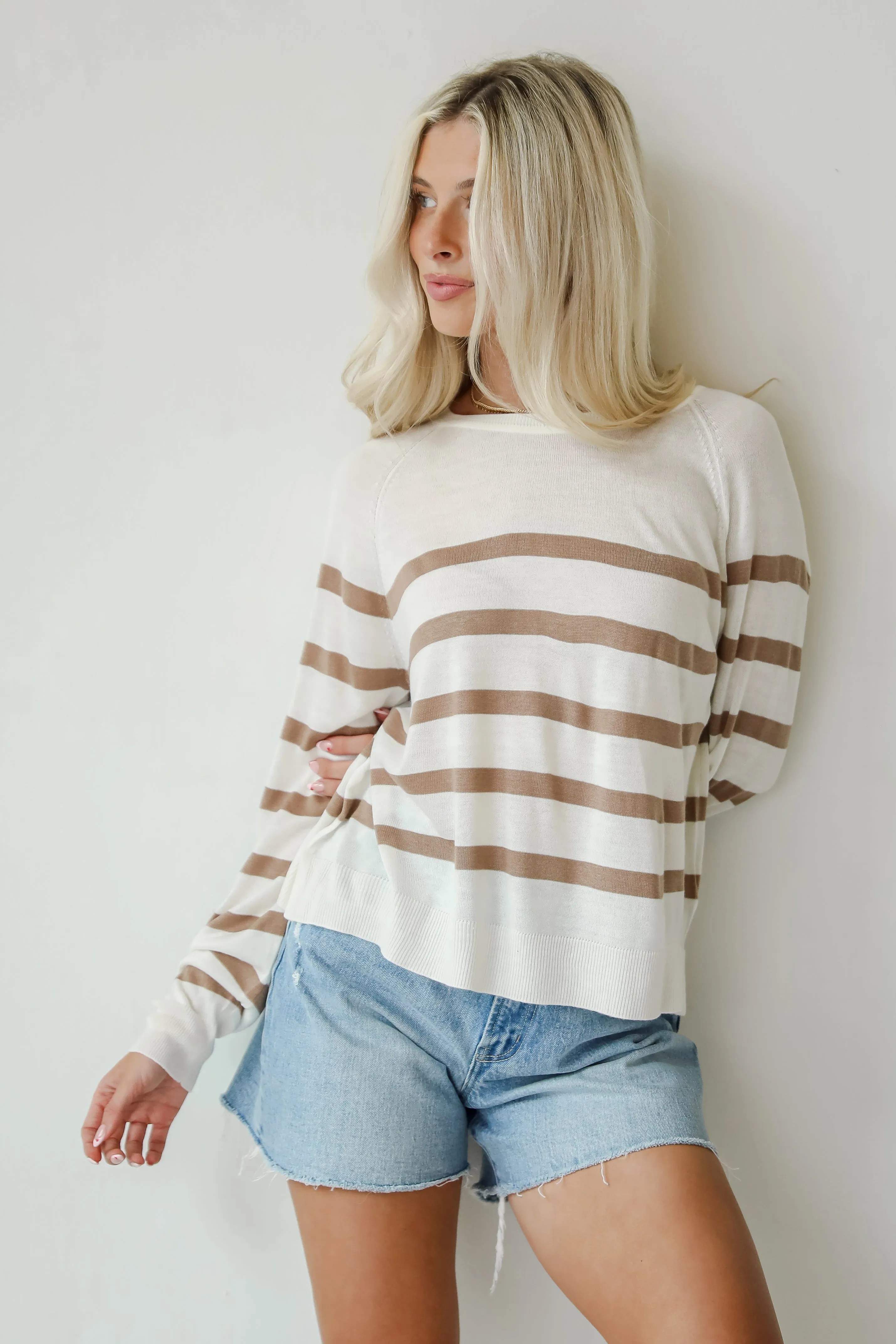 Elevated Staple Cream Striped Lightweight Knit Top
