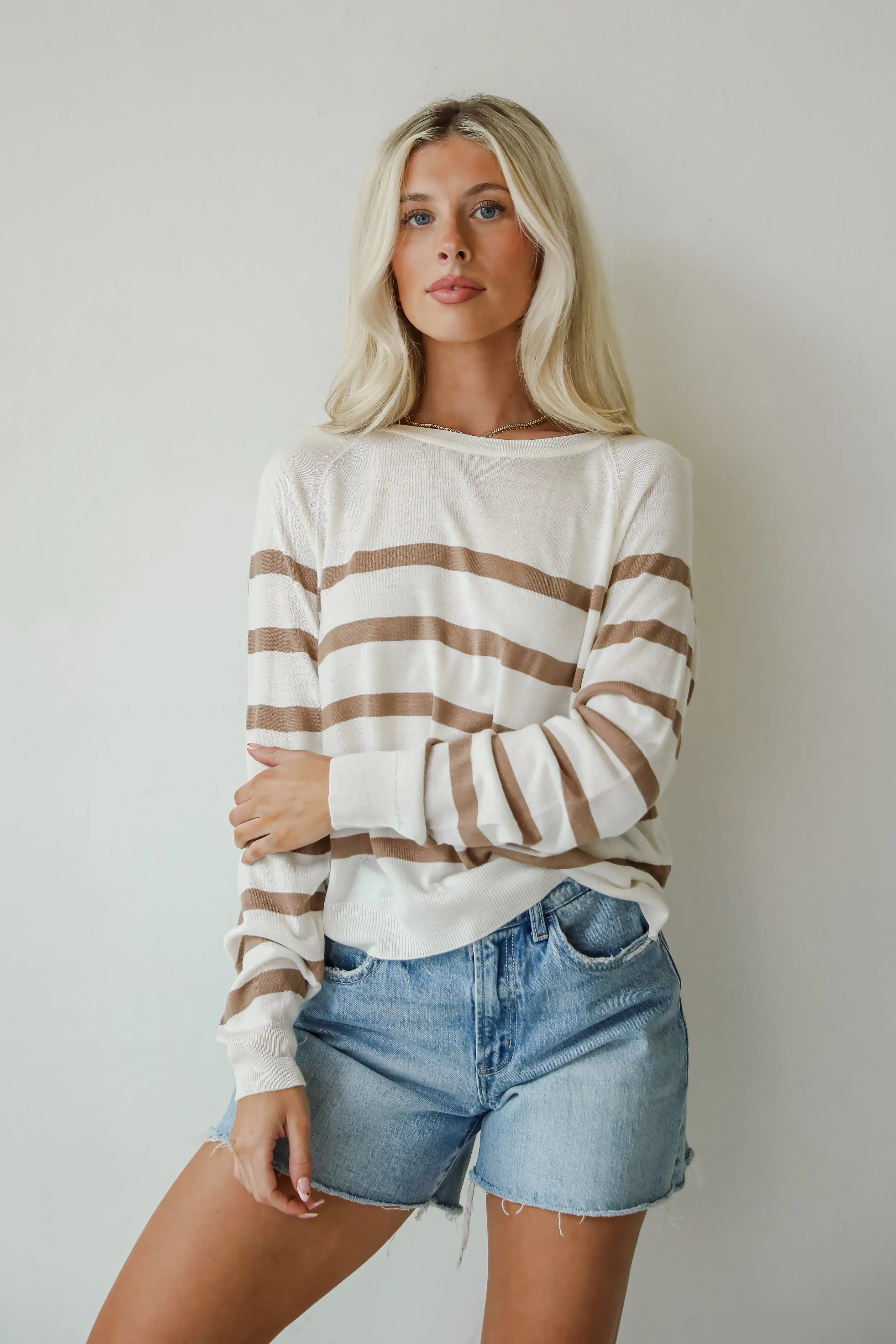Elevated Staple Cream Striped Lightweight Knit Top