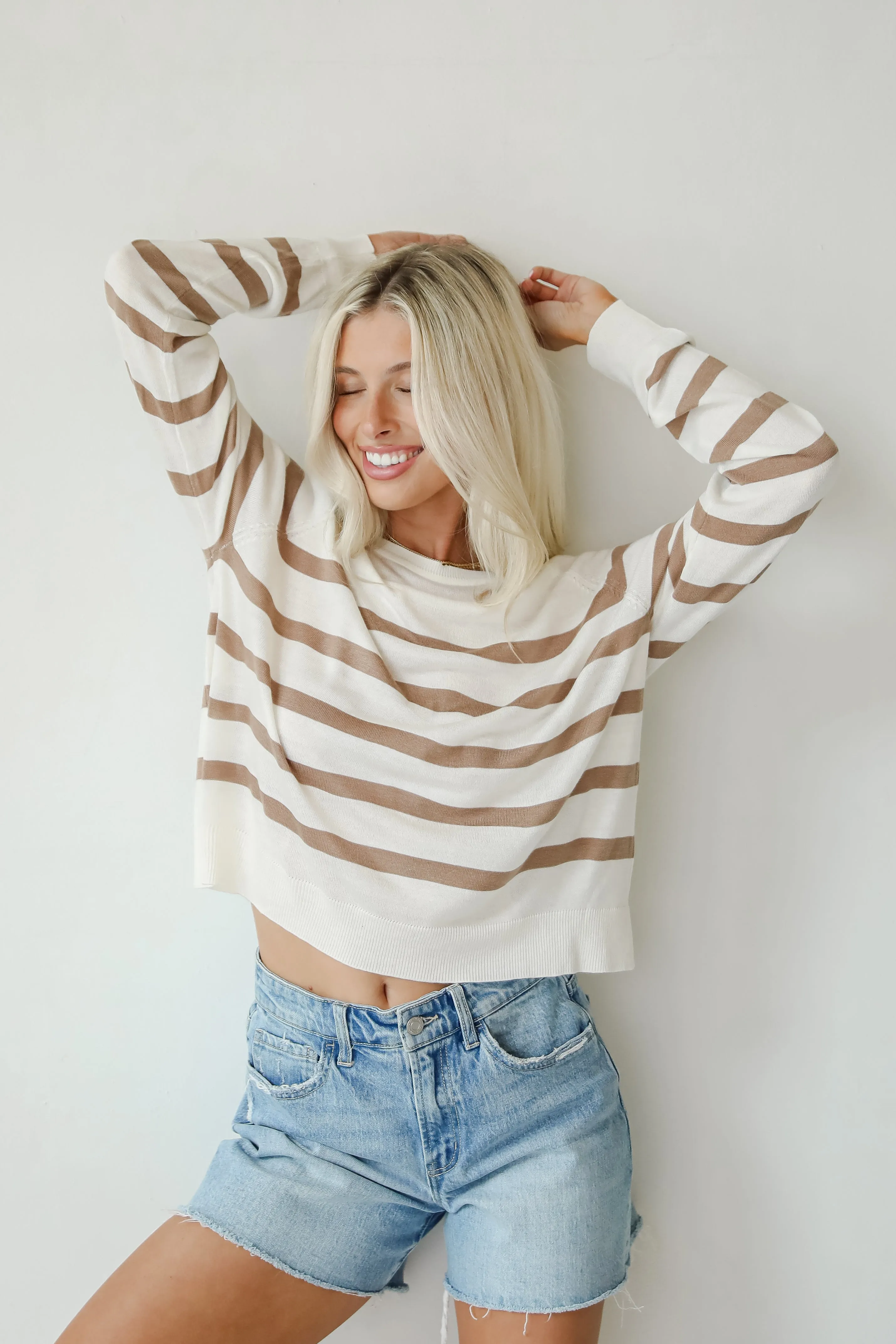 Elevated Staple Cream Striped Lightweight Knit Top