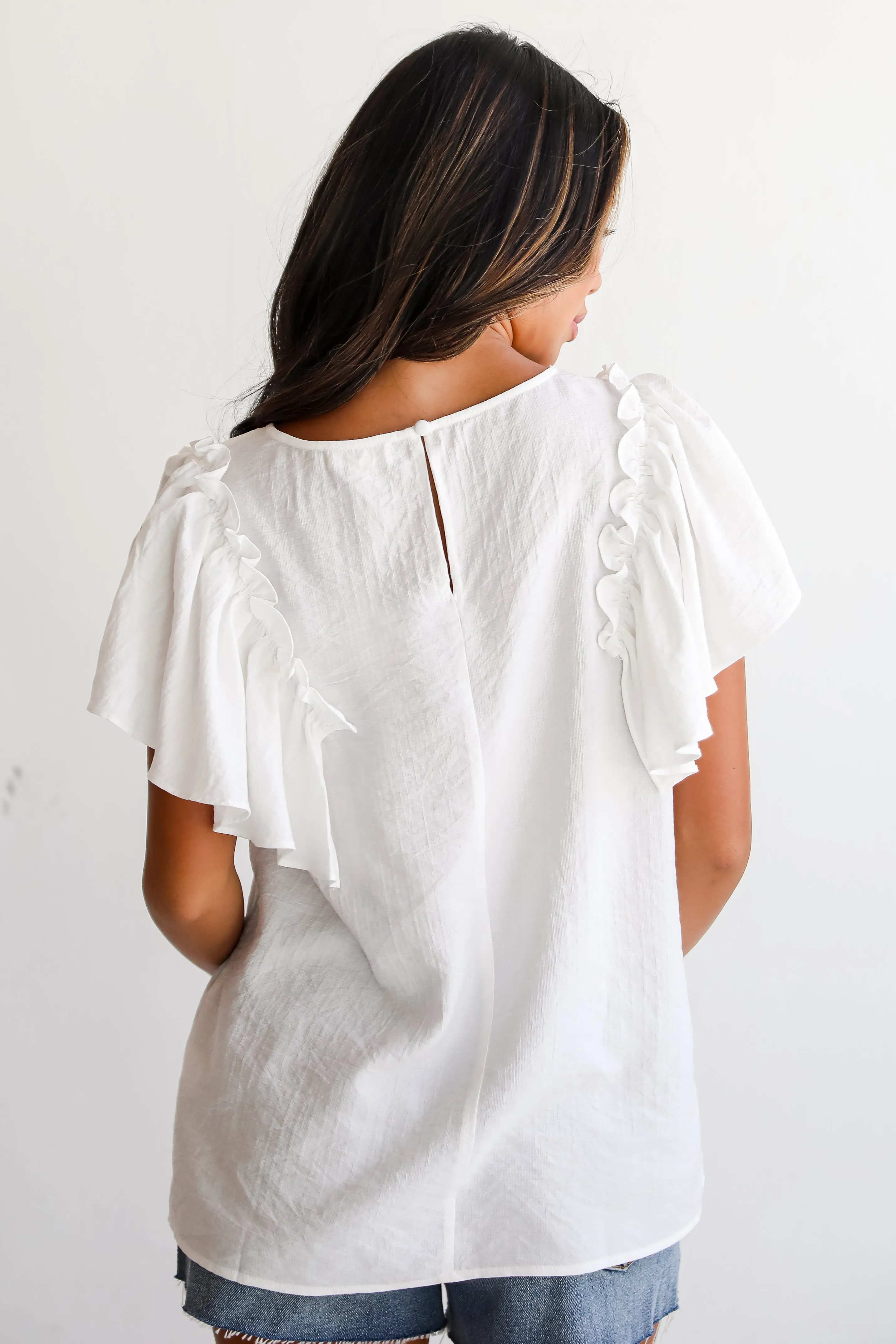 FINAL SALE - Admiring Cutie Off White Ruffle Blouse