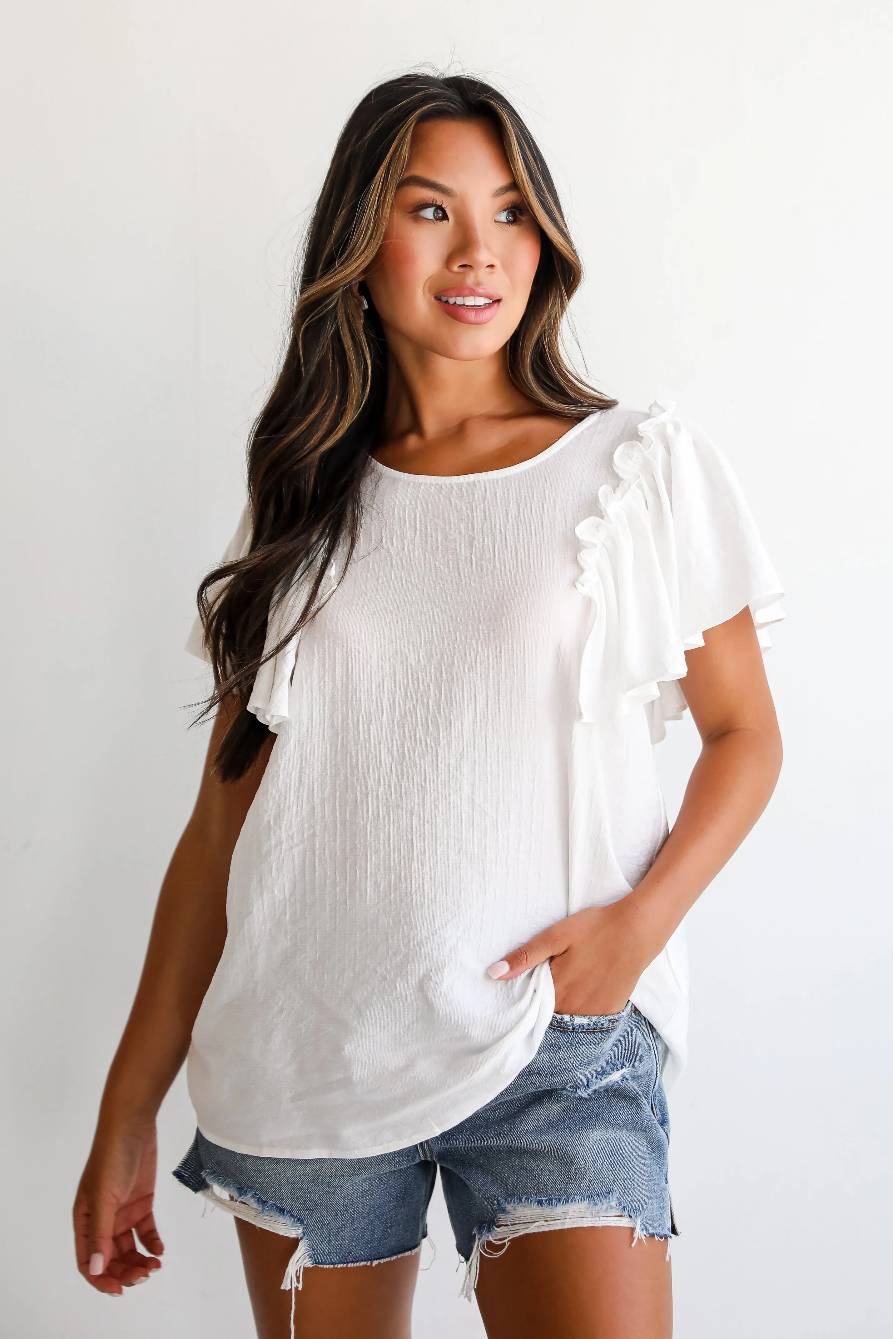 FINAL SALE - Admiring Cutie Off White Ruffle Blouse