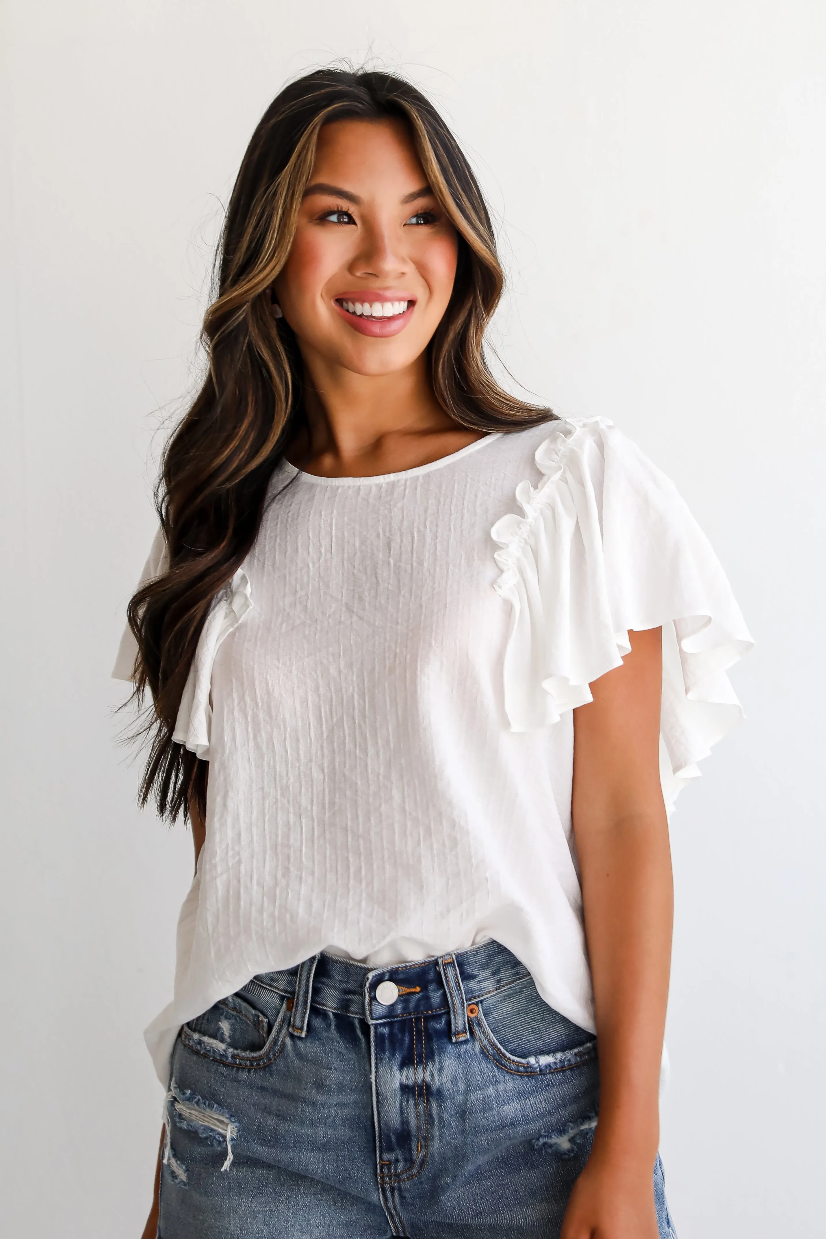 FINAL SALE - Admiring Cutie Off White Ruffle Blouse