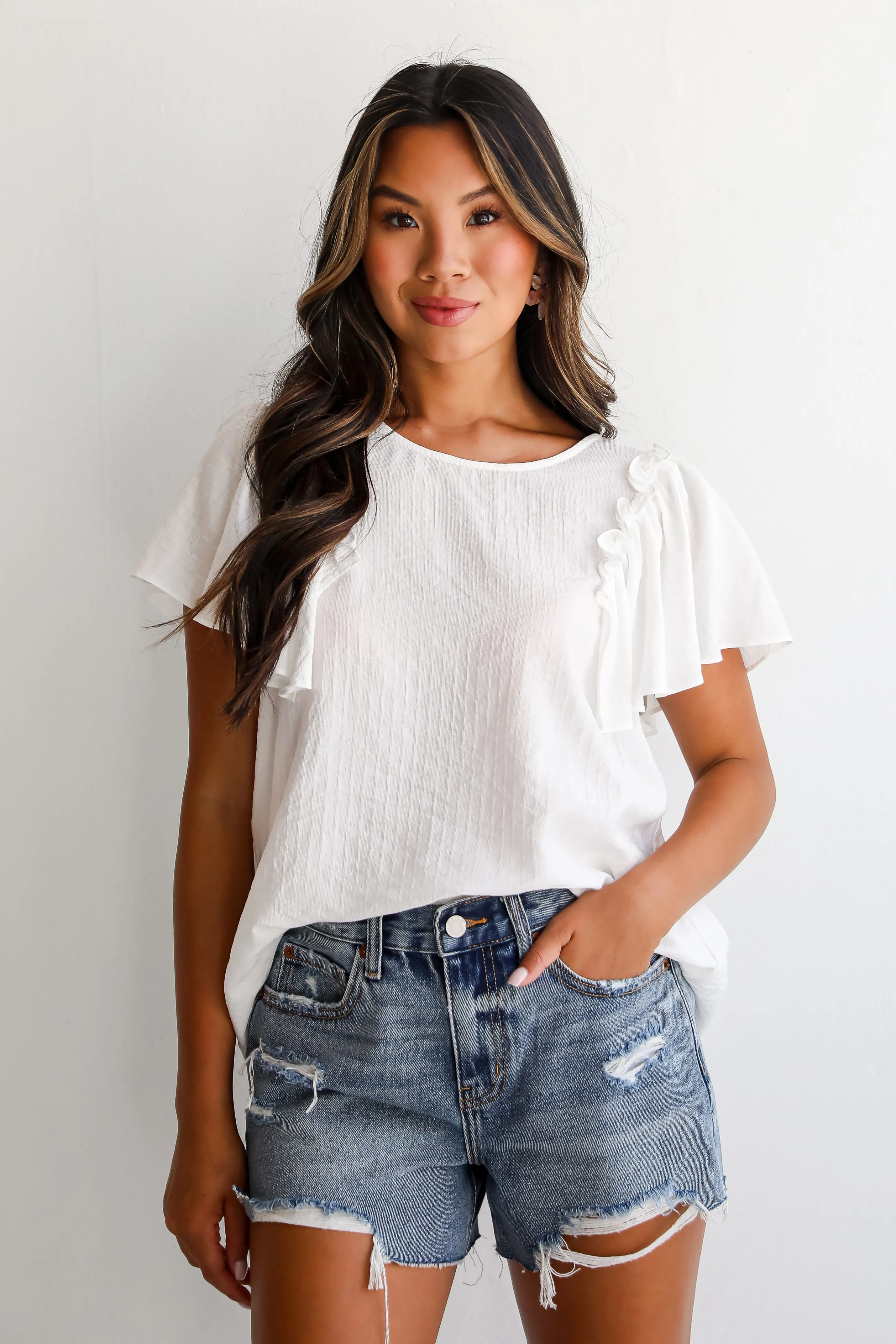 FINAL SALE - Admiring Cutie Off White Ruffle Blouse