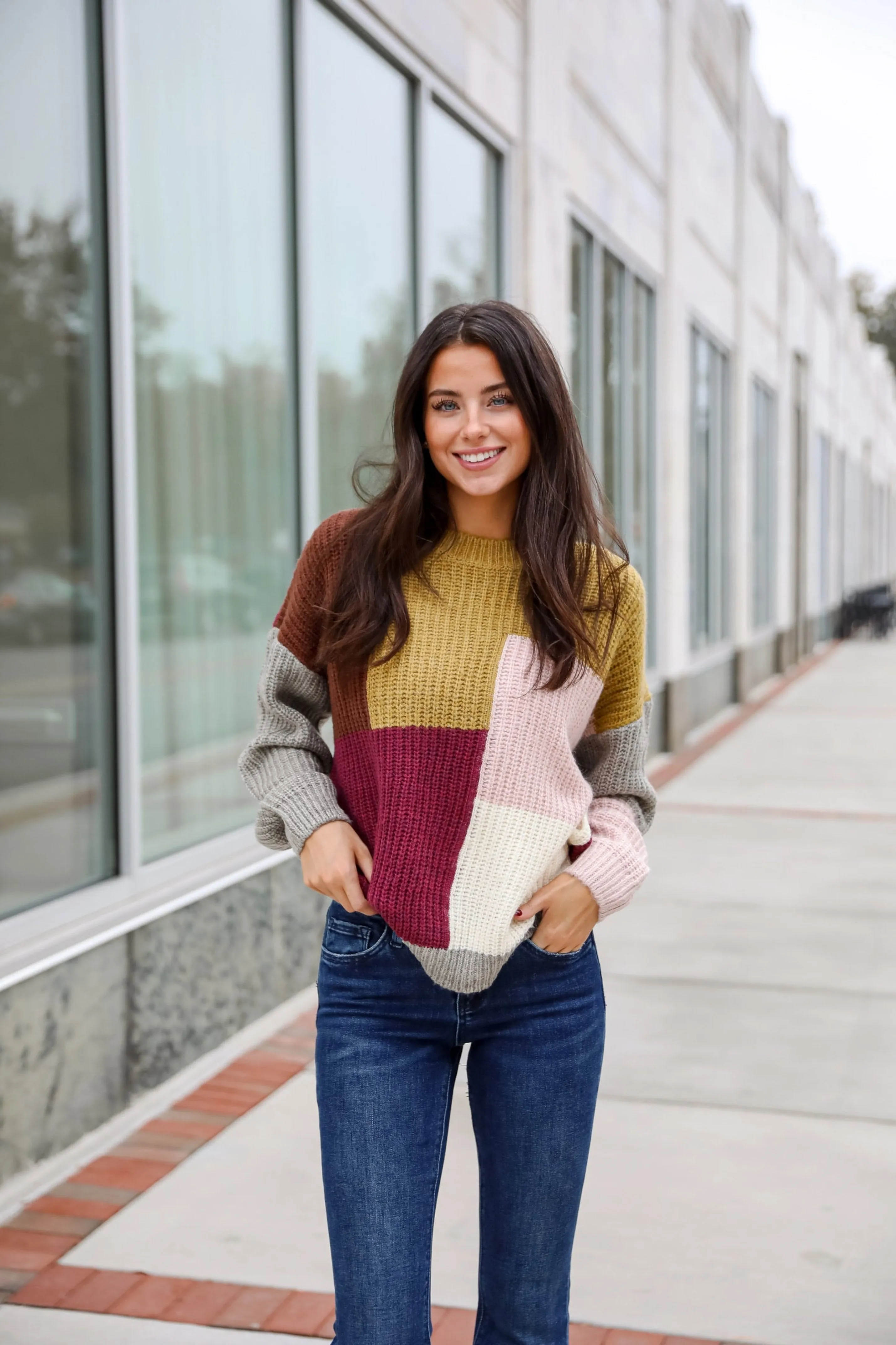FINAL SALE - Adorable Expression Burgundy Color Block Sweater