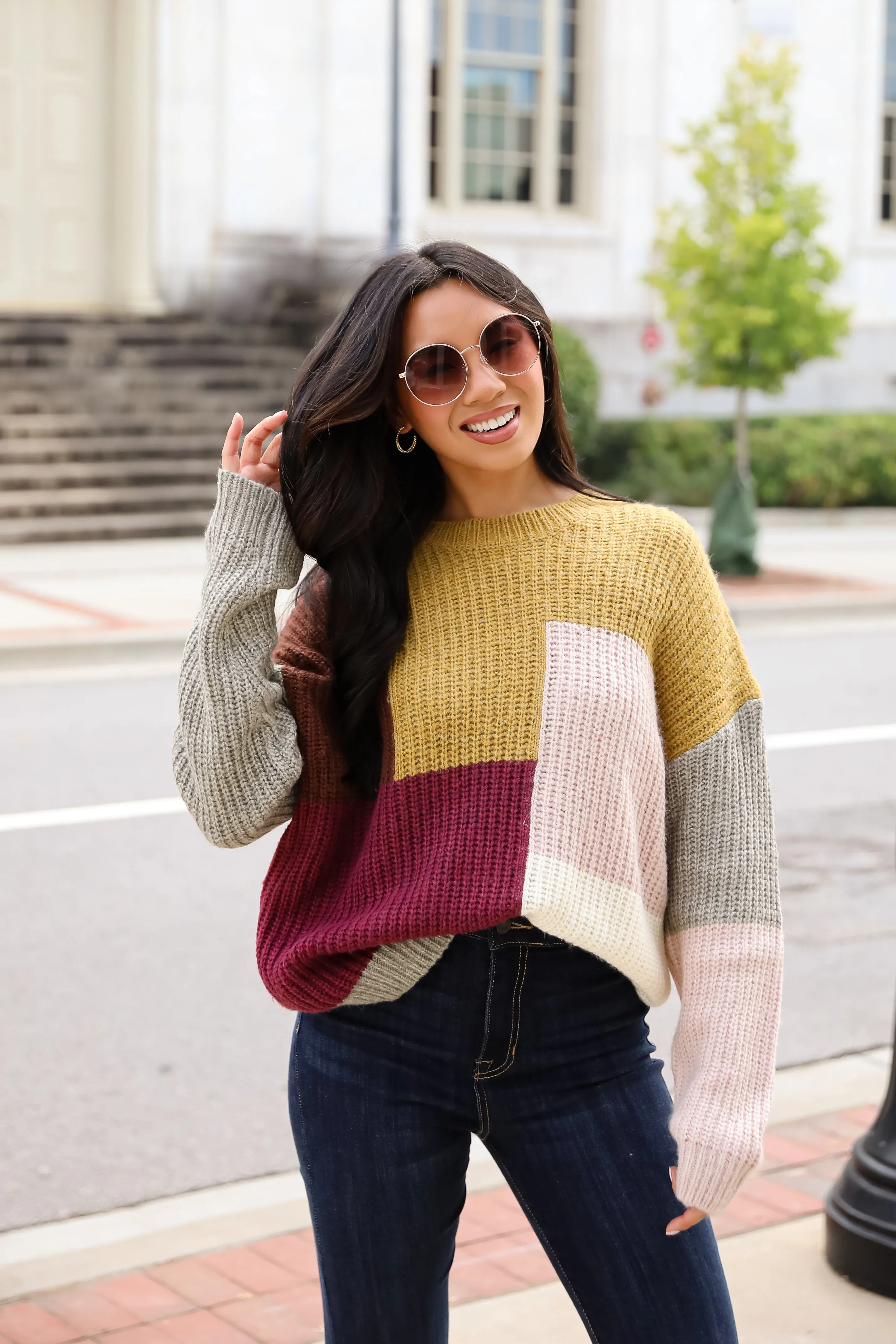 FINAL SALE - Adorable Expression Burgundy Color Block Sweater