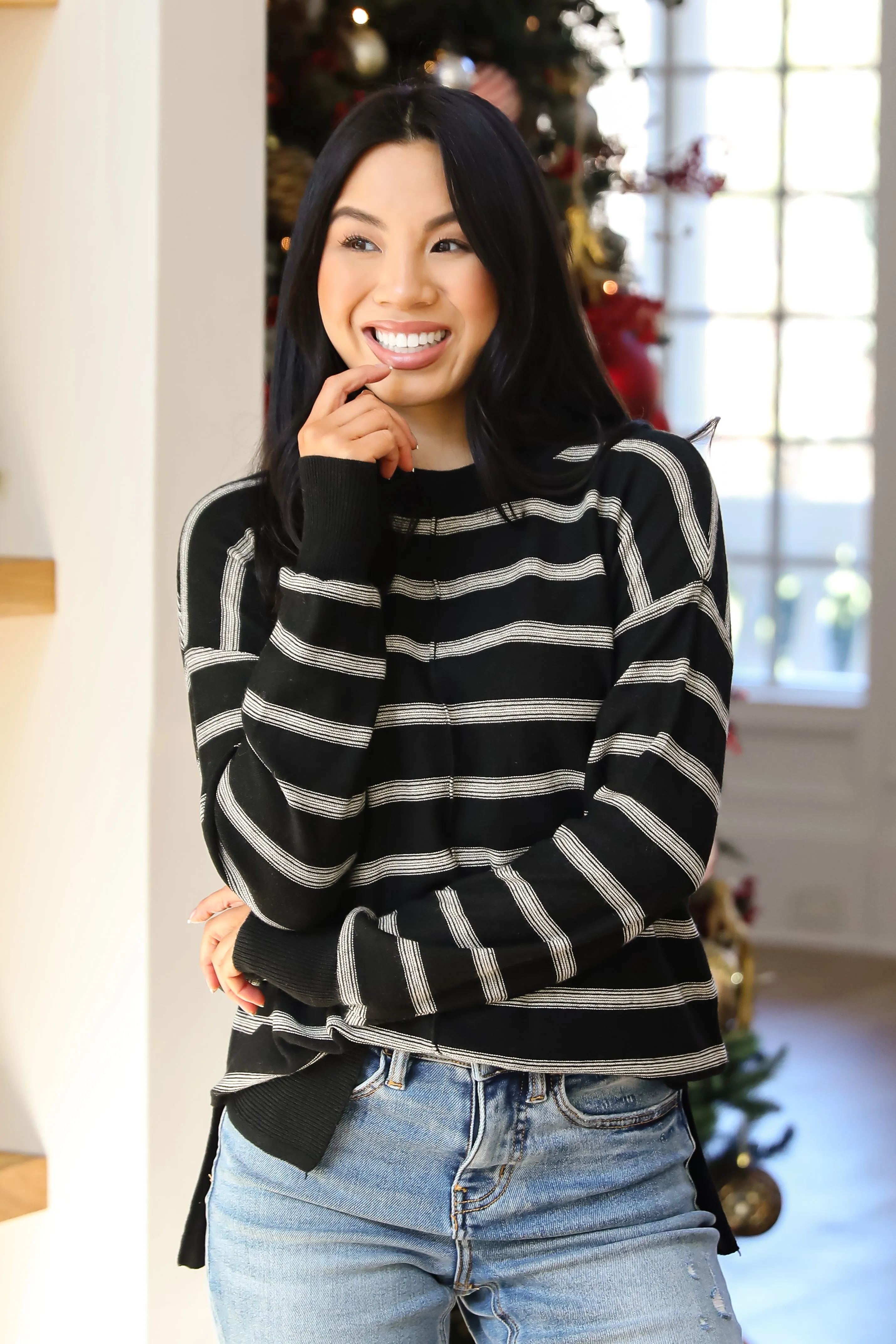 FINAL SALE - Adorable Simplicity Striped Lightweight Knit Sweater - DOORBUSTER