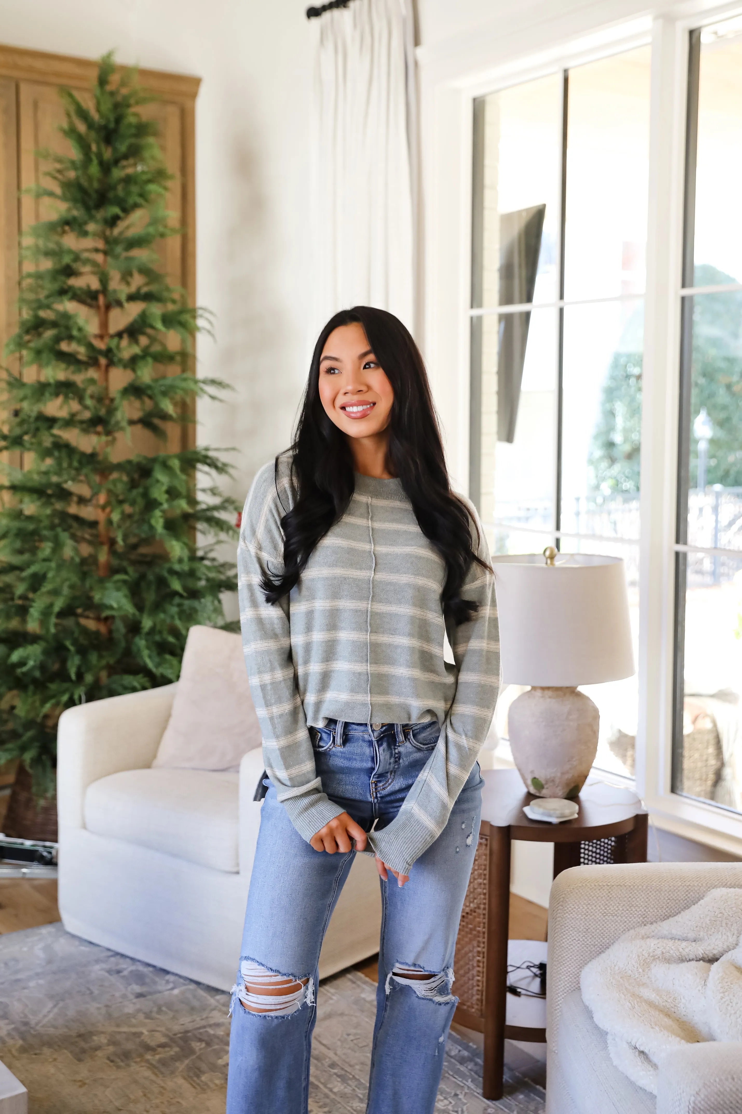FINAL SALE - Adorable Simplicity Striped Lightweight Knit Sweater - DOORBUSTER