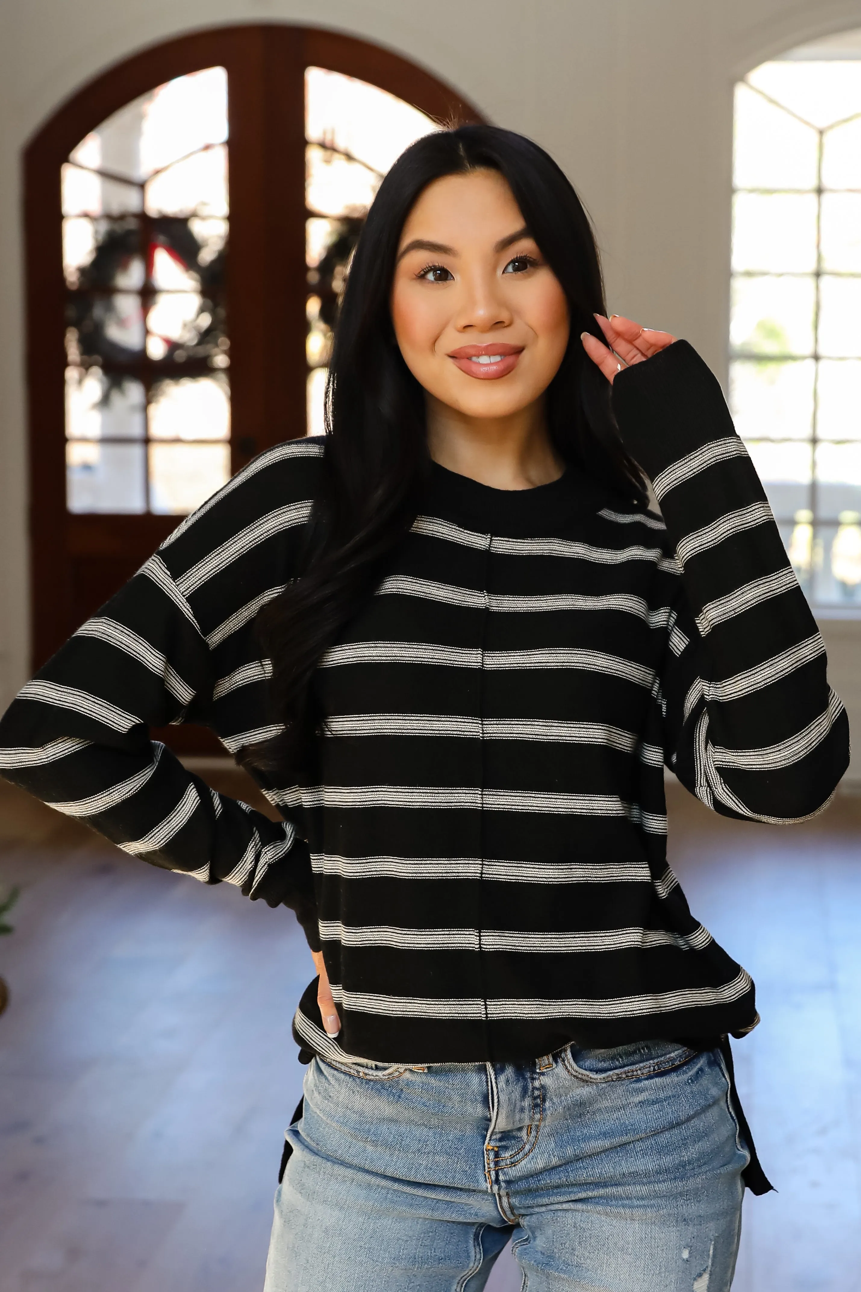 FINAL SALE - Adorable Simplicity Striped Lightweight Knit Sweater - DOORBUSTER