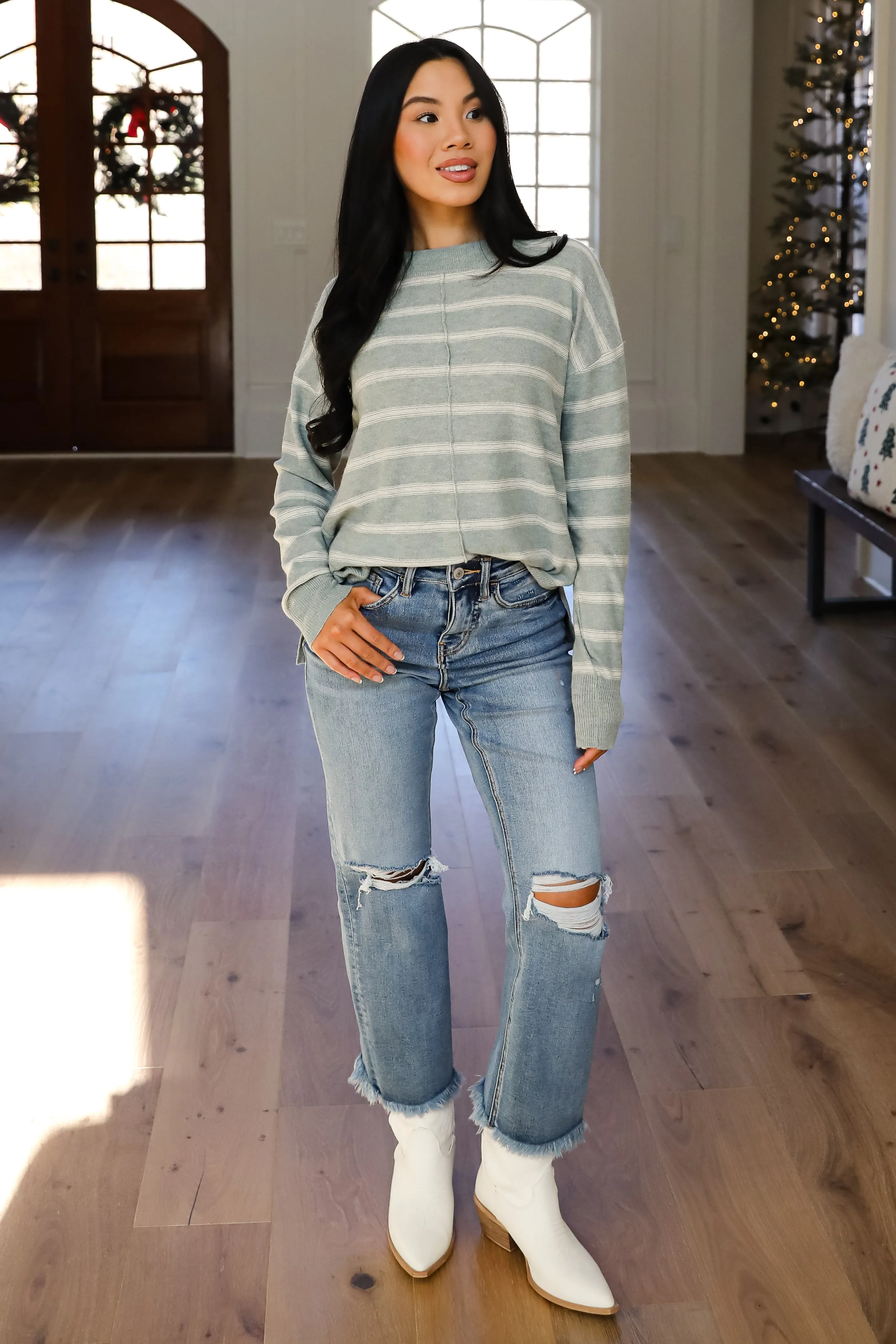 FINAL SALE - Adorable Simplicity Striped Lightweight Knit Sweater - DOORBUSTER