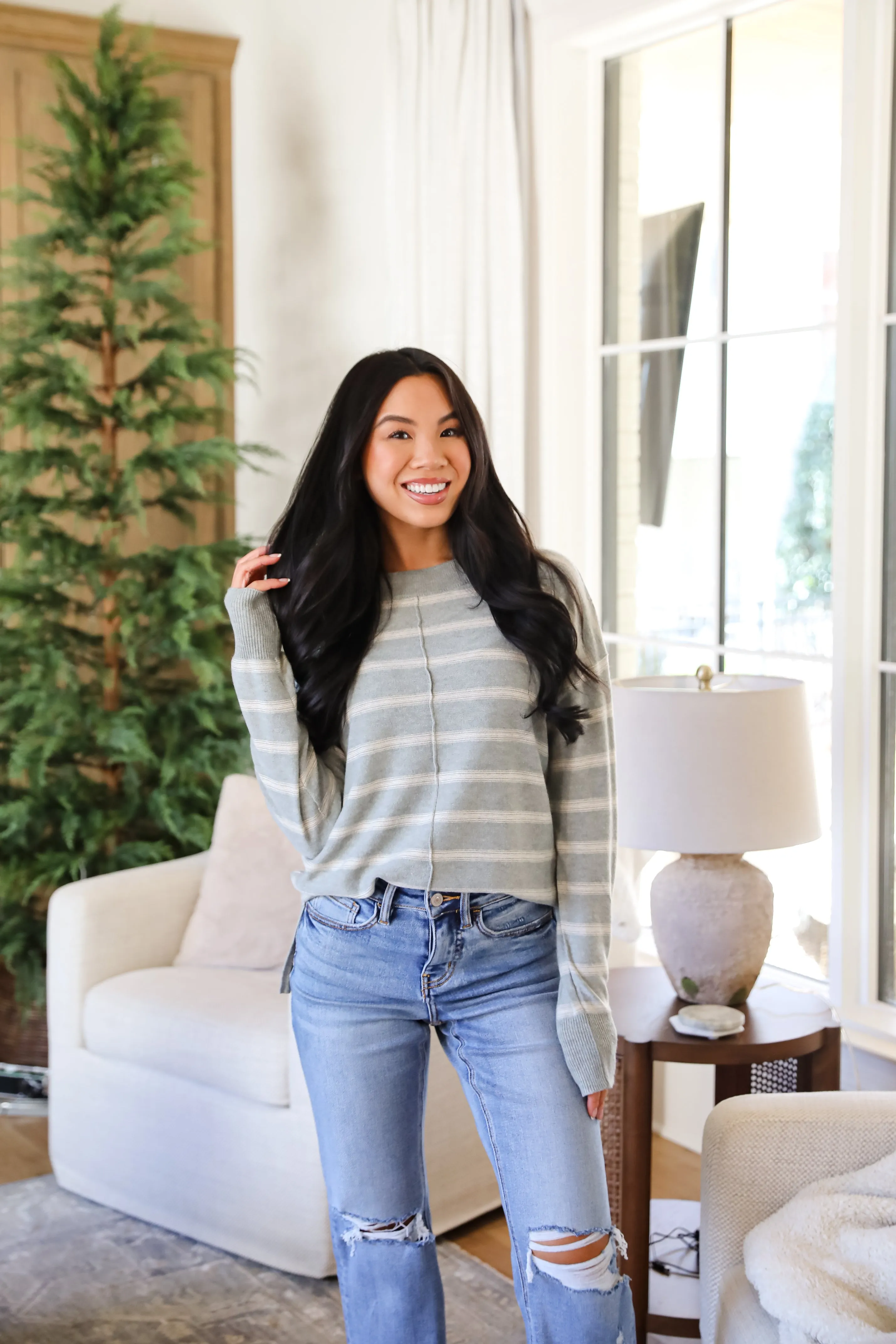 FINAL SALE - Adorable Simplicity Striped Lightweight Knit Sweater - DOORBUSTER
